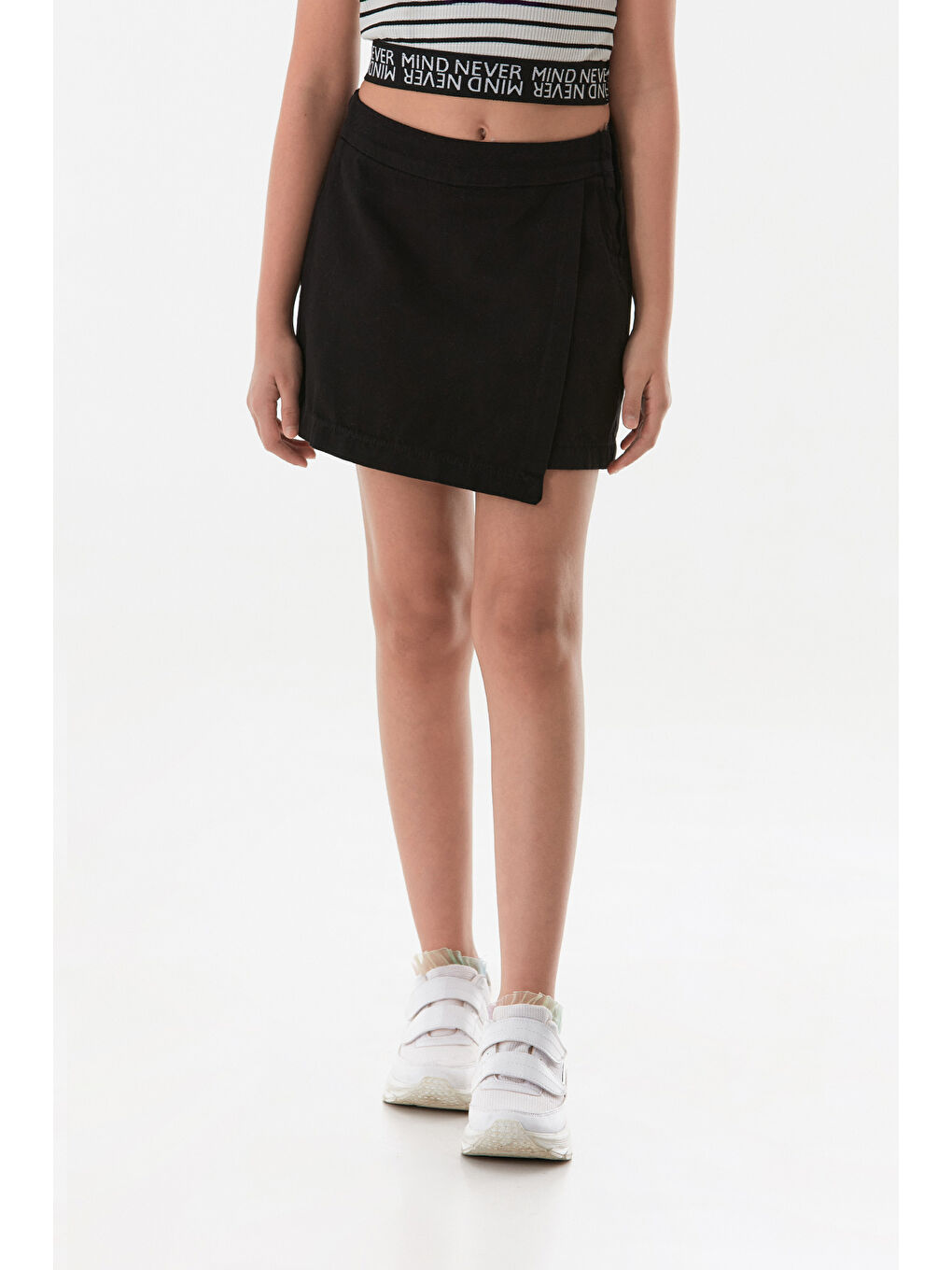 Siyah Beli Lastikli Fermuarlı Kız Çocuk Şort Etek-4