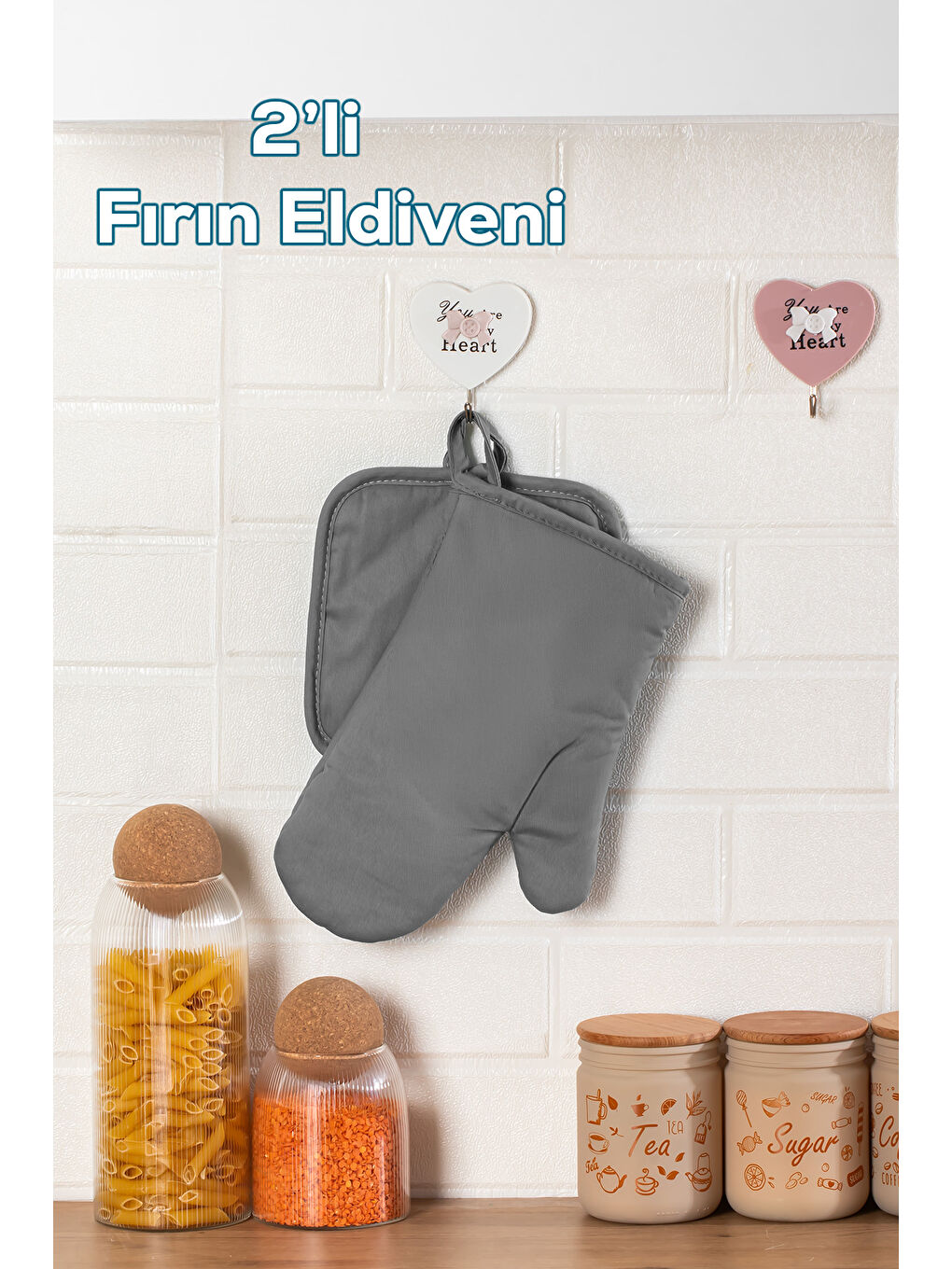 3136-1 2li Isıya Dayanıklı Fırın Eldiveni Seti Mutfak eldiveni Seti Gri