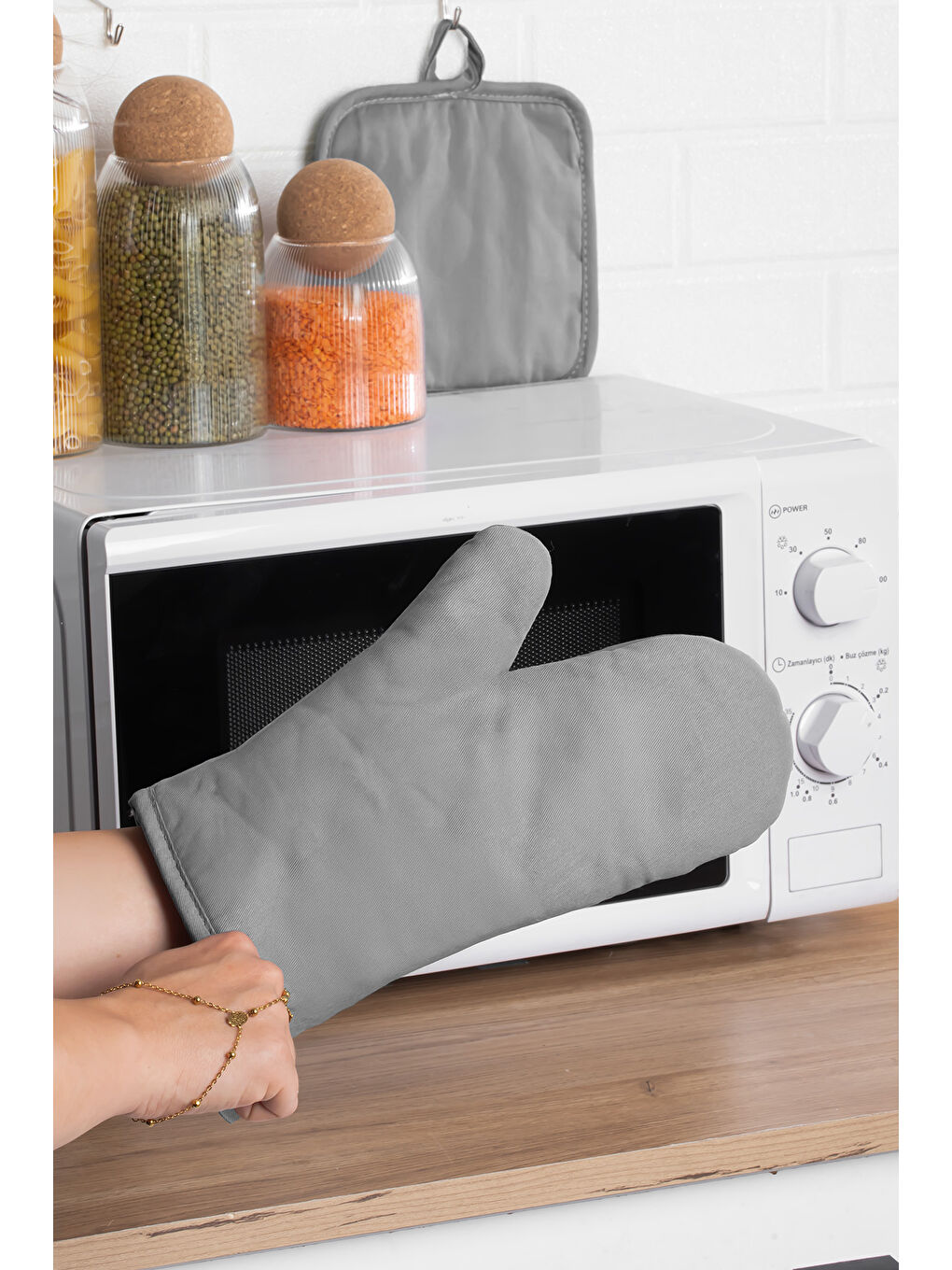 3136-1 2li Isıya Dayanıklı Fırın Eldiveni Seti Mutfak eldiveni Seti Gri-1