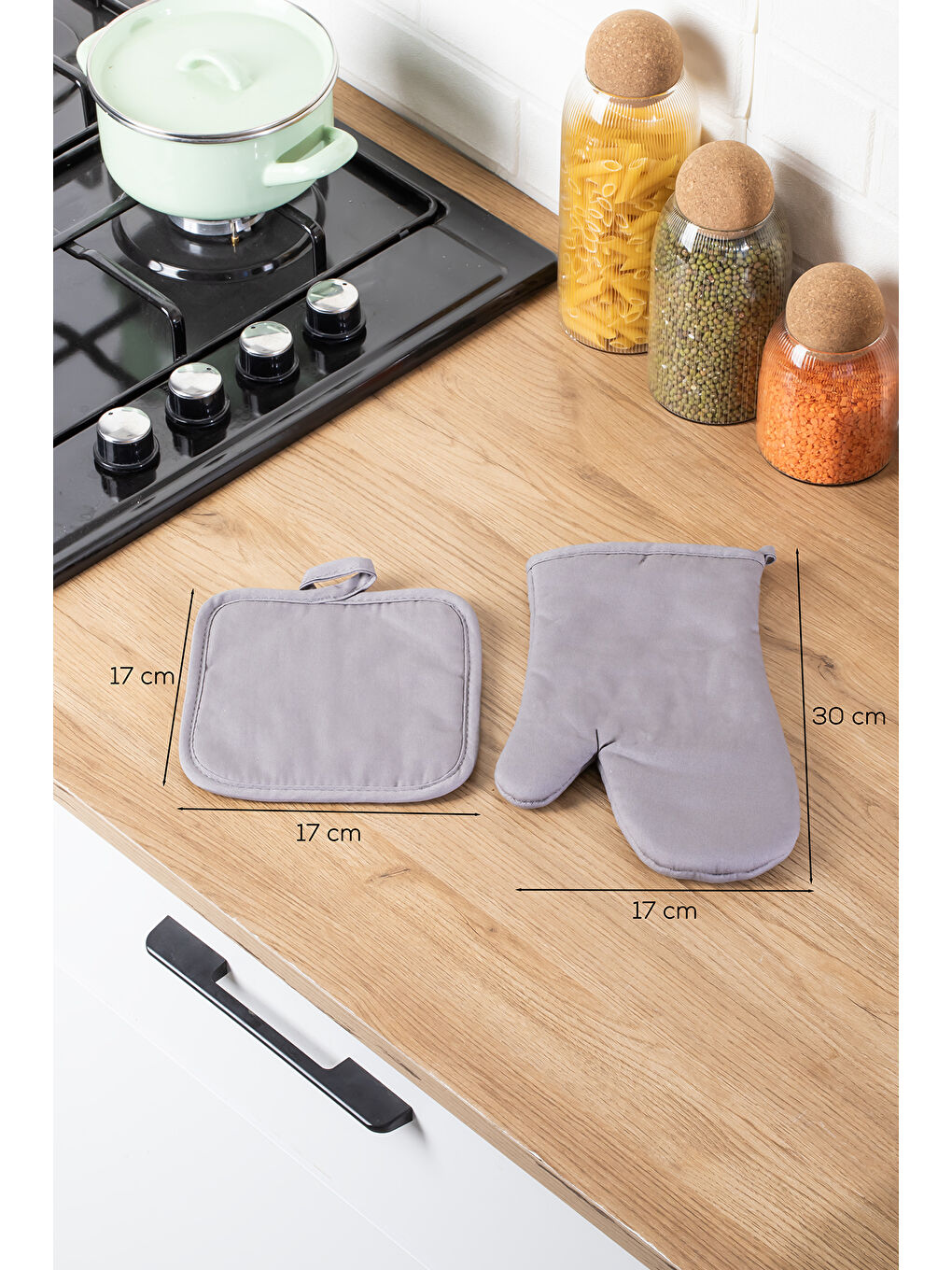 3136-1 2li Isıya Dayanıklı Fırın Eldiveni Seti Mutfak eldiveni Seti Gri-2