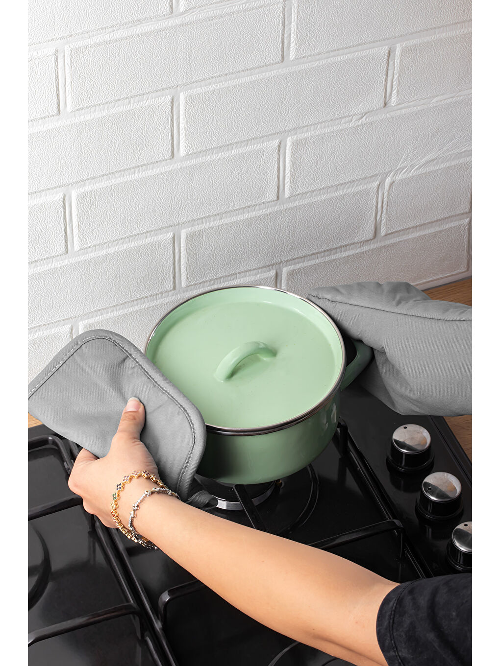 3136-1 2li Isıya Dayanıklı Fırın Eldiveni Seti Mutfak eldiveni Seti Gri-3