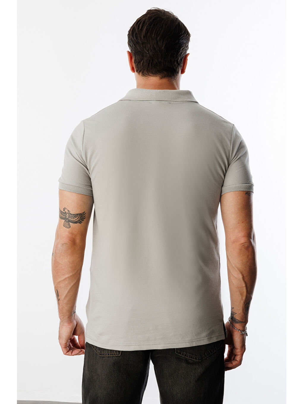 Gri Erkek Çekmeyen Pamuklu Kumaş Regular Fit Standart Kesim Polo Yaka Tişört POLOYAKA-T-SHIRT1-4