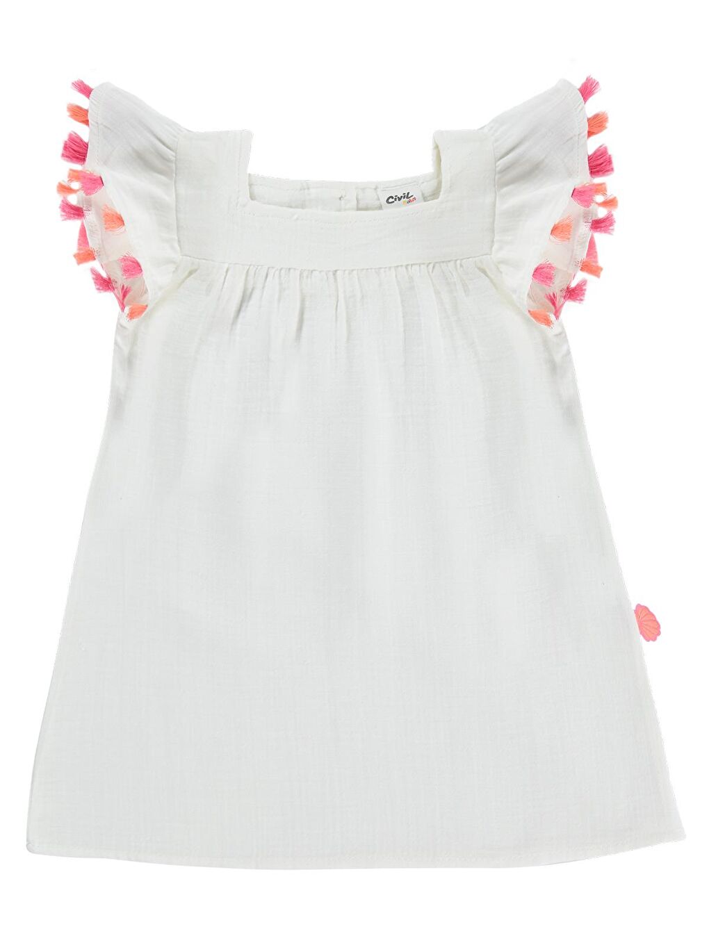 Baby Püsküllü Şeritli 6-18 Ay Elbise - Ekru 12-18 Ay