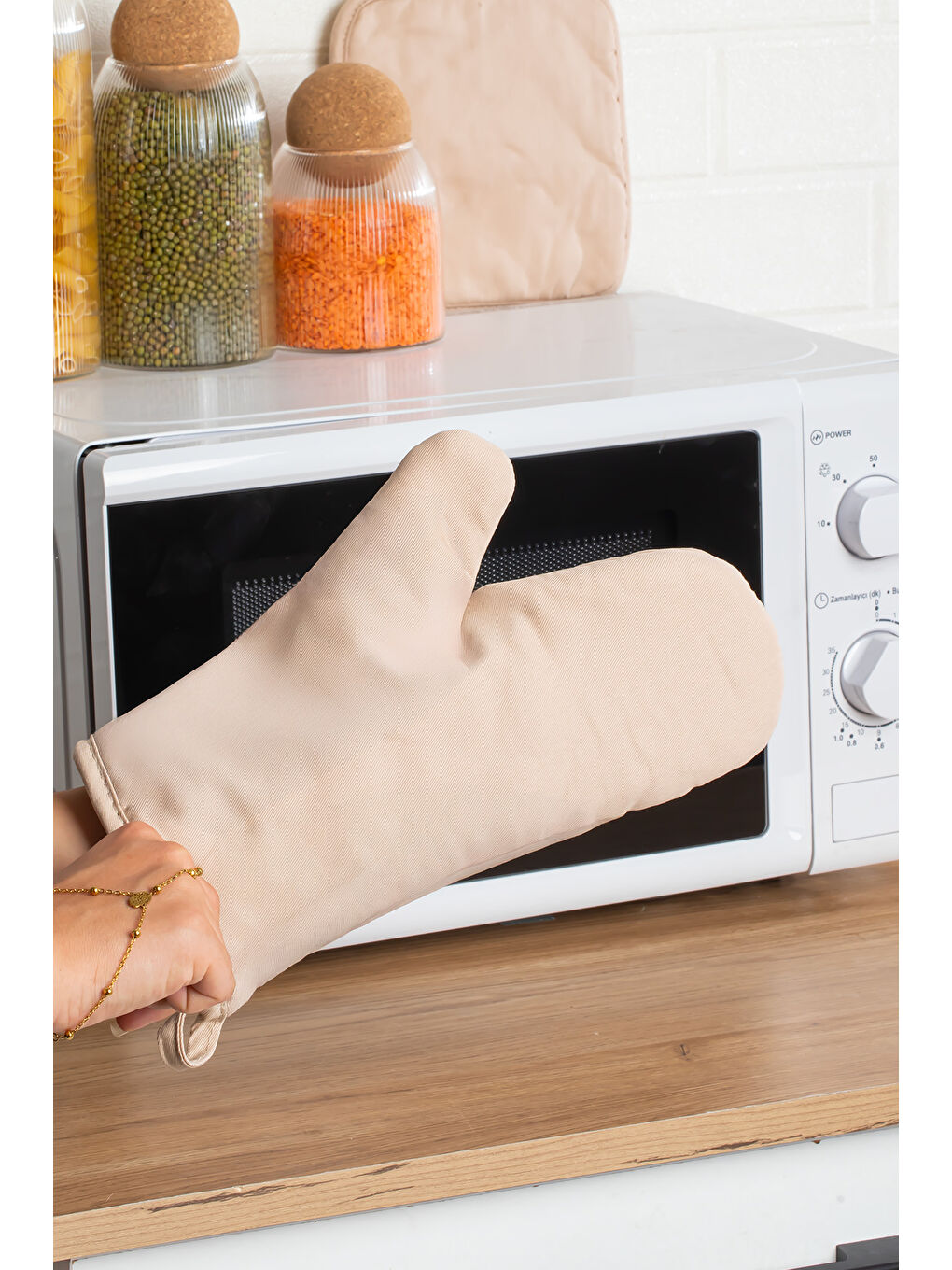 Kahverengi 3136-2 2li Isıya Dayanıklı Fırın Eldiveni Seti Mutfak eldiveni Seti Krem-1