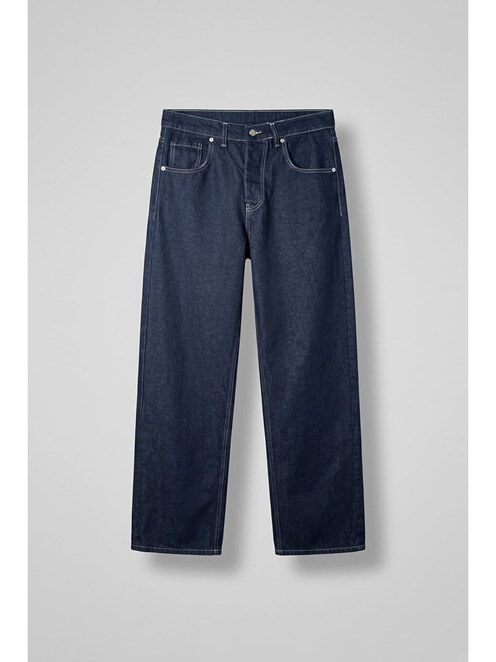 Erkek Baggy Fit Kontrast Dikişli Jean Pantolon Lacivert