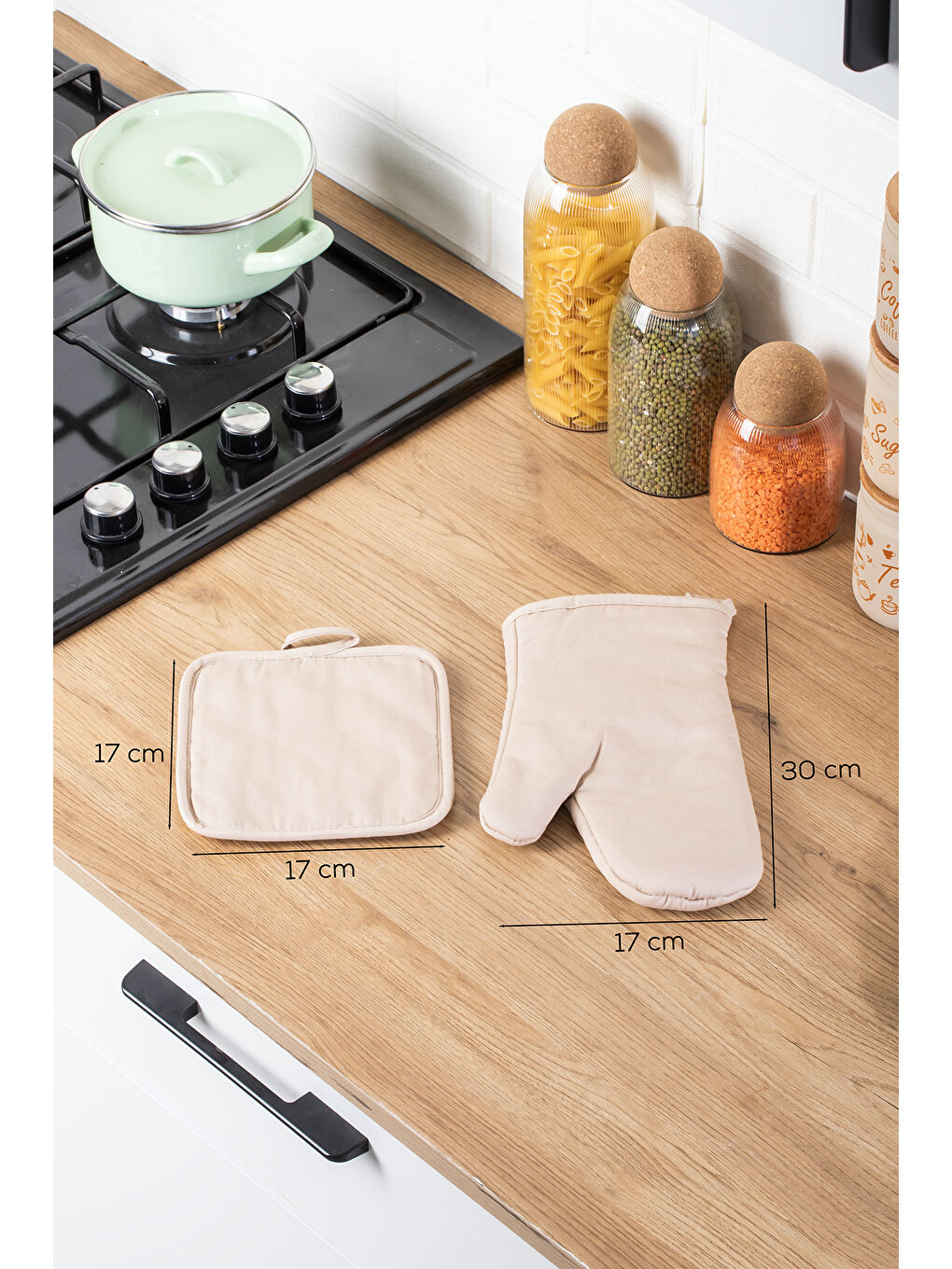 Kahverengi 3136-2 2li Isıya Dayanıklı Fırın Eldiveni Seti Mutfak eldiveni Seti Krem-2