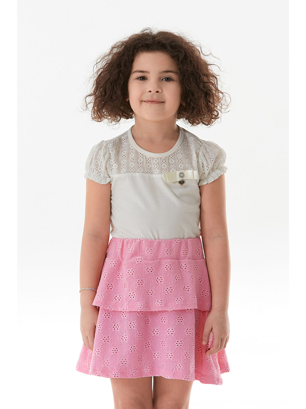 Pembe Dantelli Fırfırlı Kız Çocuk Etek