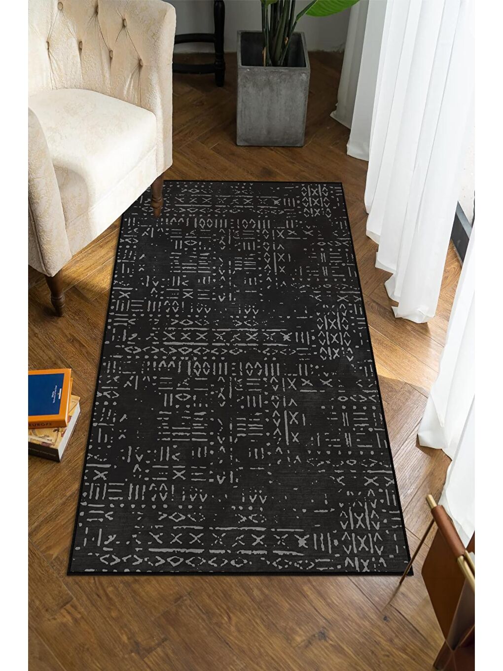 Siyah Dekoratif Özel Tasarım Yıkanabilir, Modern Halı  160x230-1