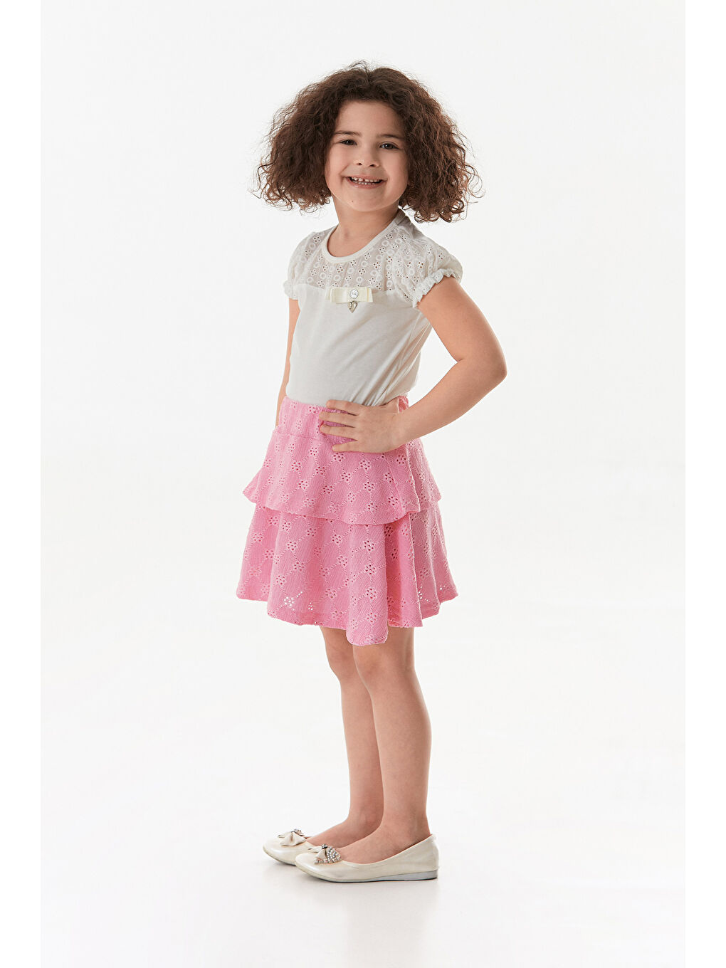 Pembe Dantelli Fırfırlı Kız Çocuk Etek-1