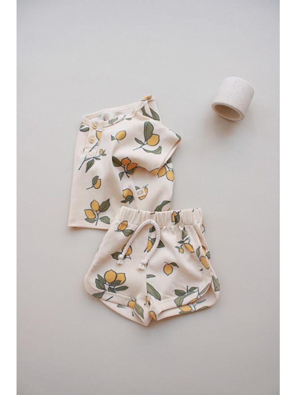 Ekru Limon Baskı Kaşkorse Alt Üst Takım-1
