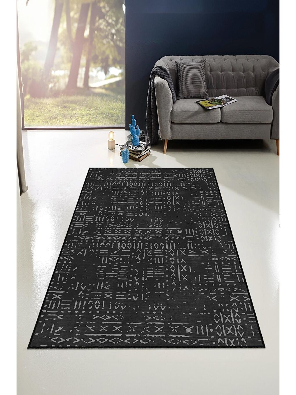 Siyah Dekoratif Özel Tasarım Yıkanabilir, Modern Halı  160x230-2