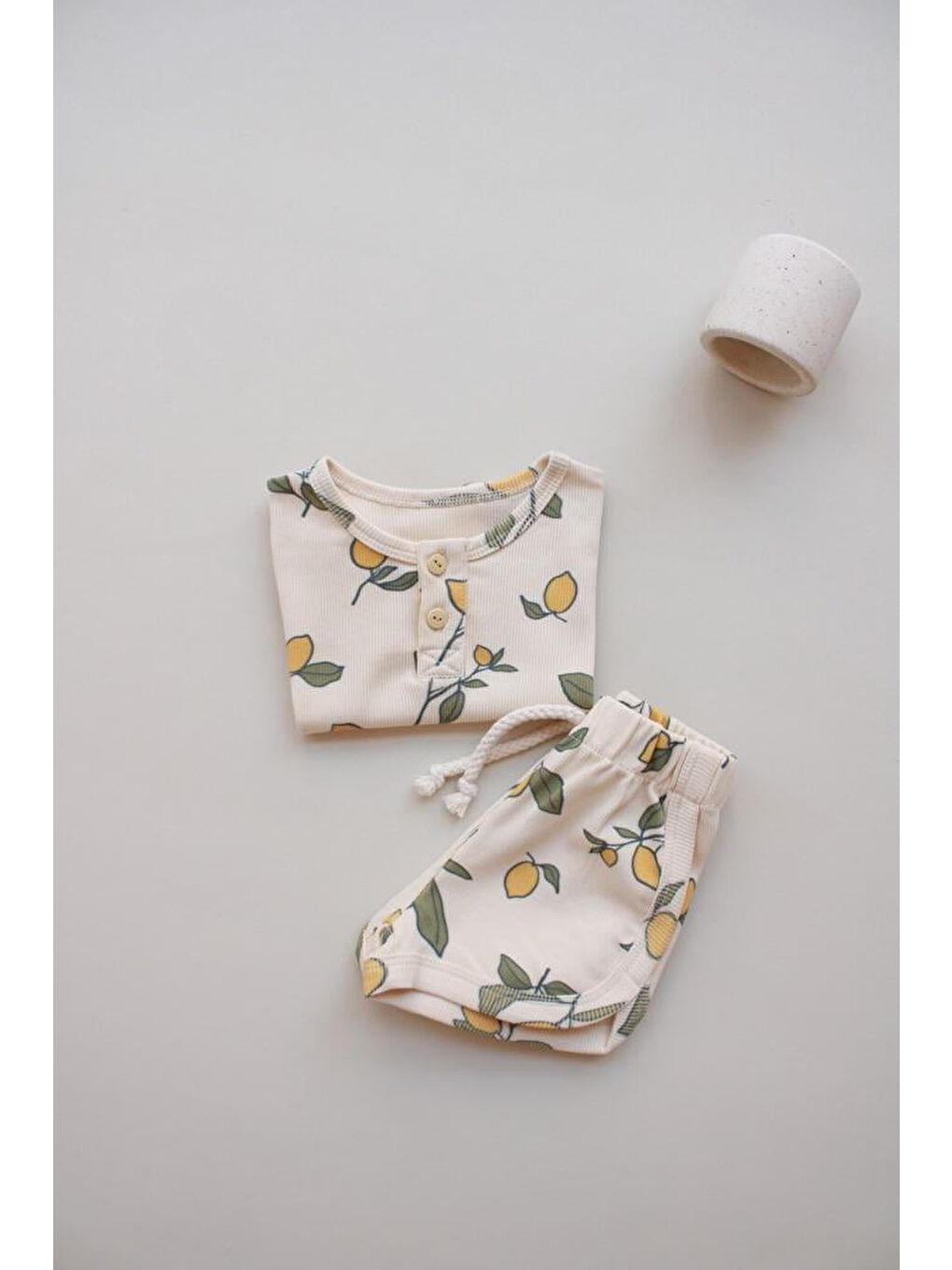 Ekru Limon Baskı Kaşkorse Alt Üst Takım-2