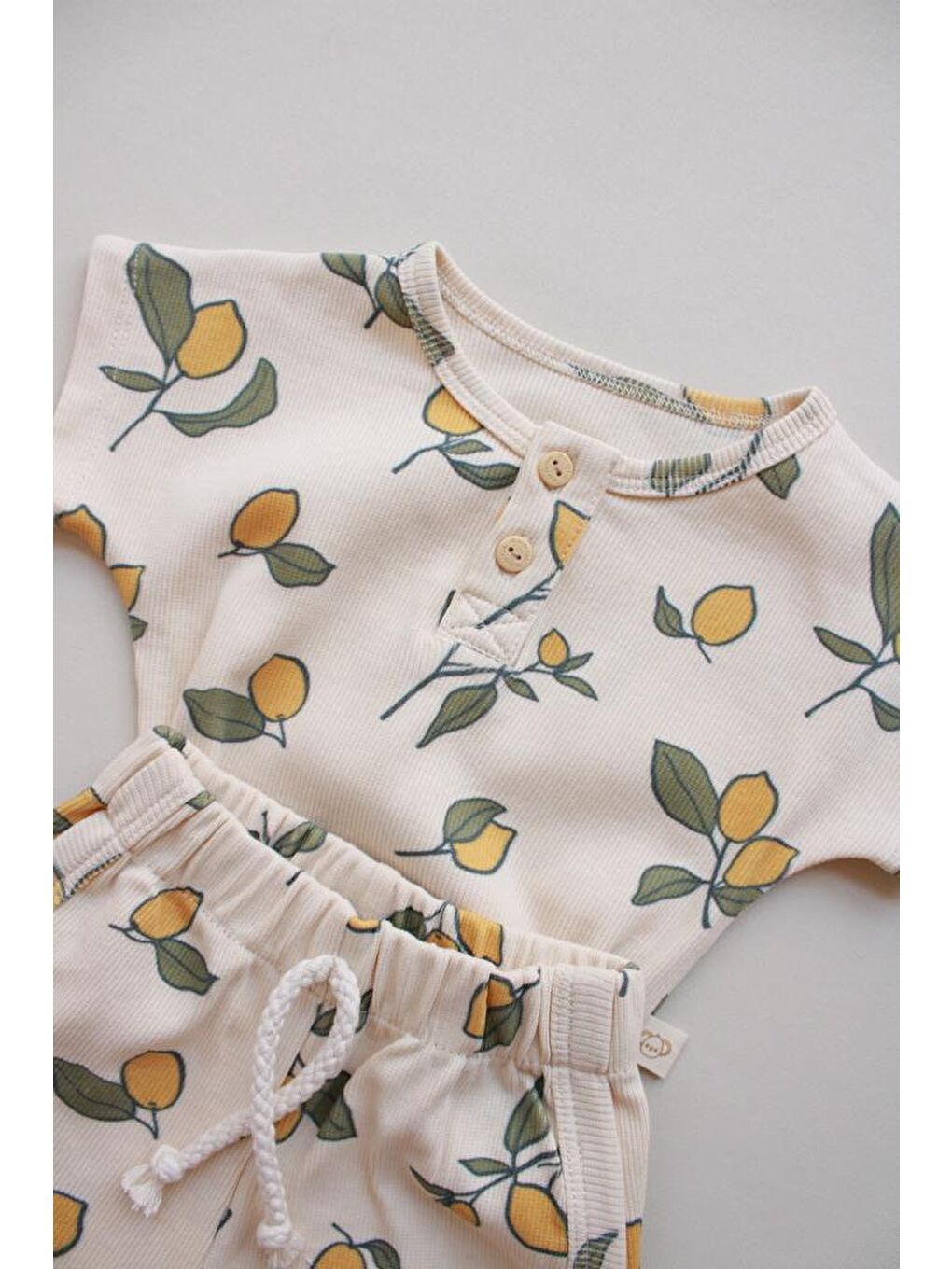 Ekru Limon Baskı Kaşkorse Alt Üst Takım-4