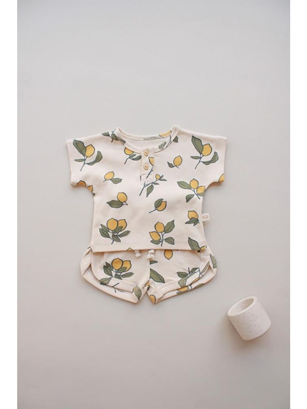 Ekru Limon Baskı Kaşkorse Alt Üst Takım-5