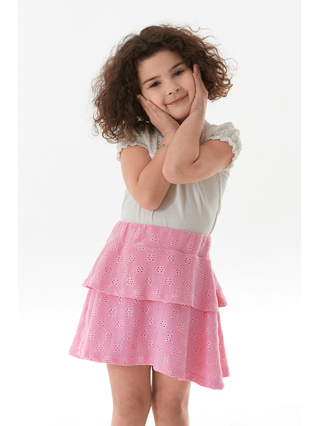 Pembe Dantelli Fırfırlı Kız Çocuk Etek-2