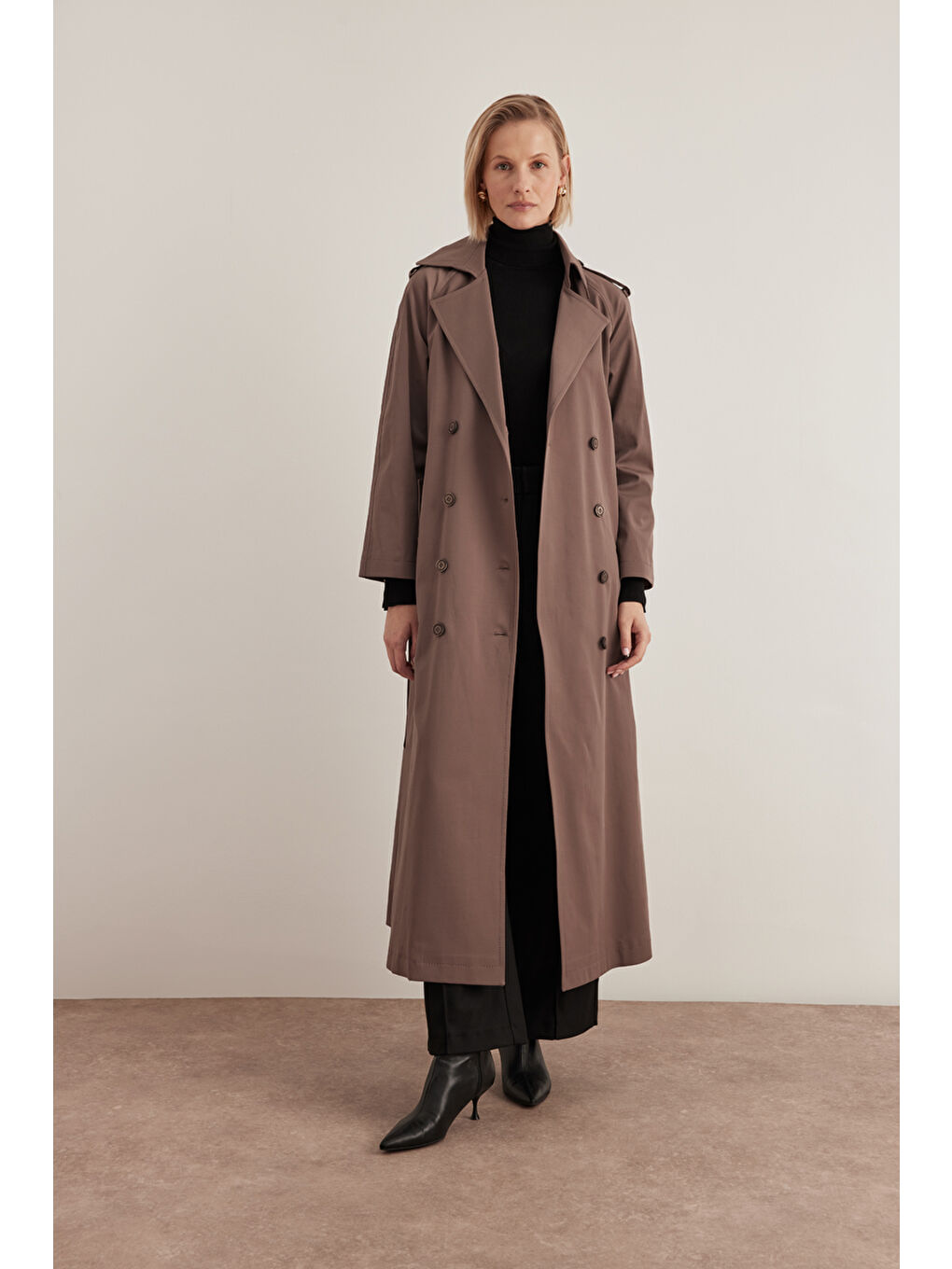 Kahverengi 7179111 Apolet Detaylı Pardösü-1