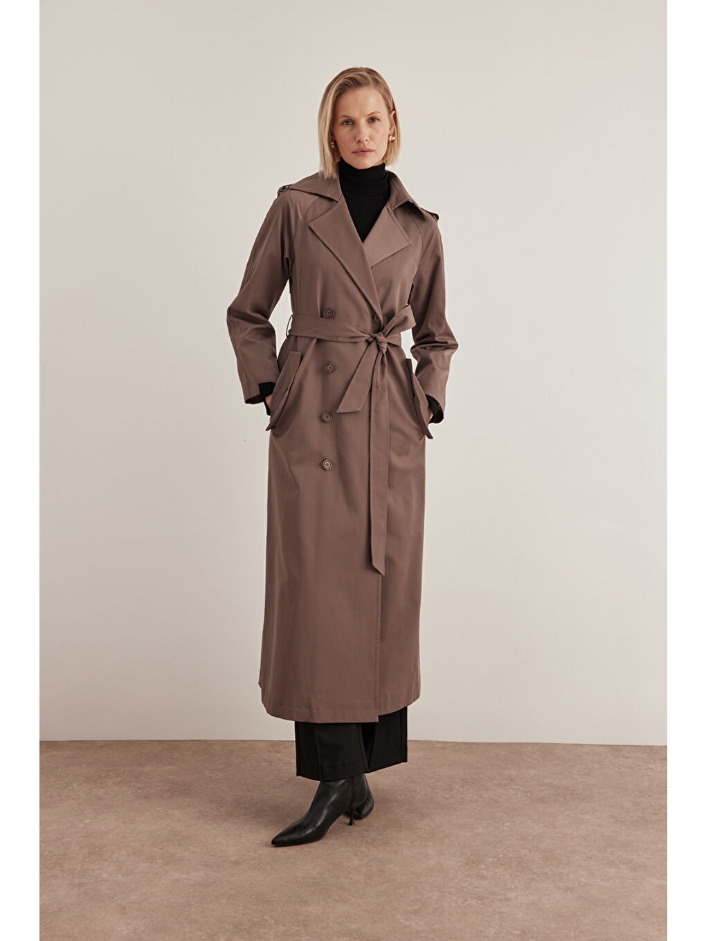 Kahverengi 7179111 Apolet Detaylı Pardösü-2