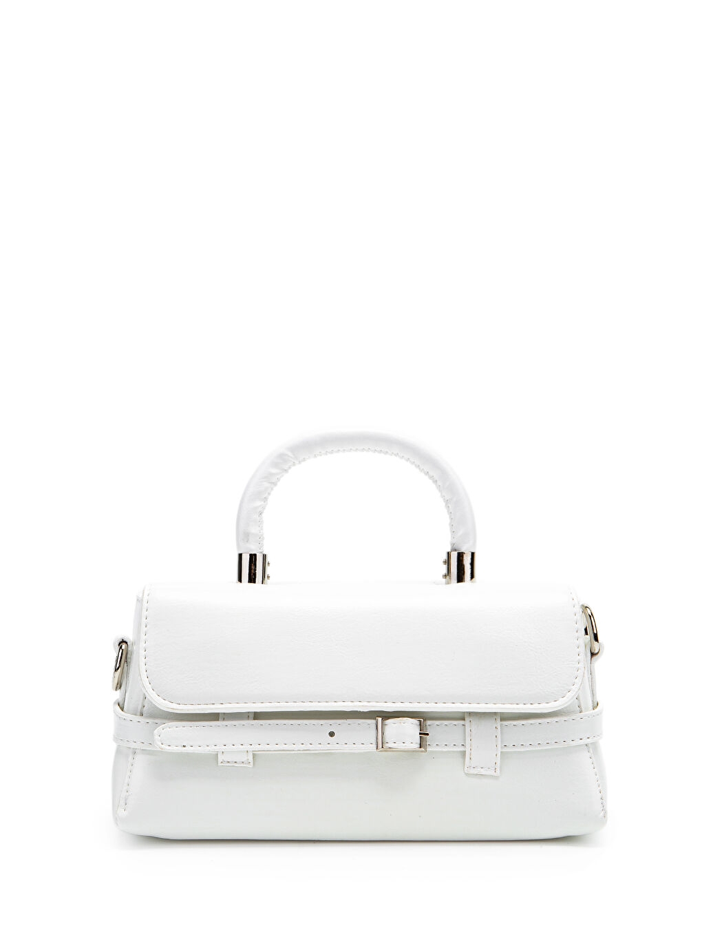 Kemer Detaylı Suni Deri Kadın Çapraz Çanta Nora Beyaz