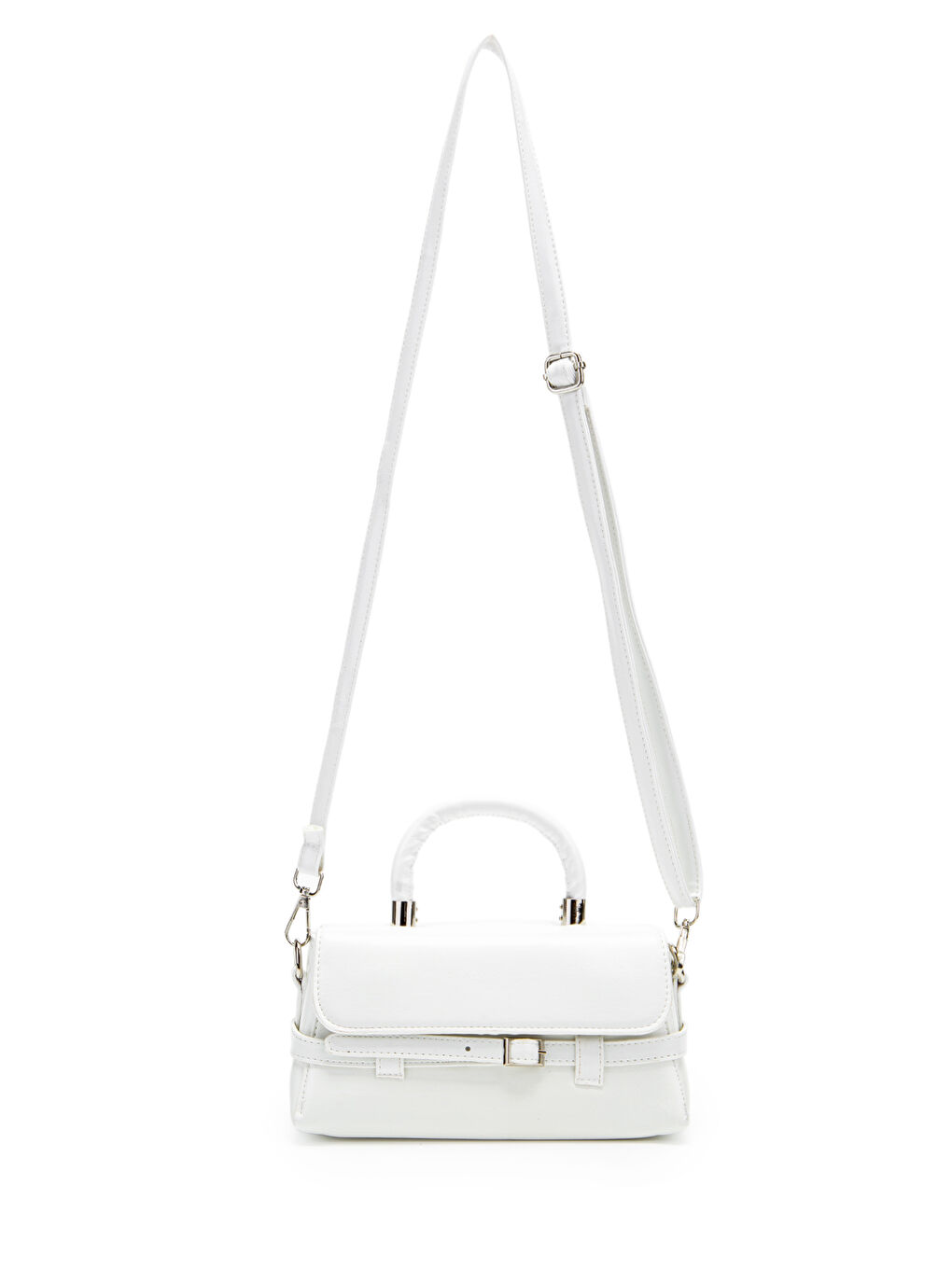 Kemer Detaylı Suni Deri Kadın Çapraz Çanta Nora Beyaz-1