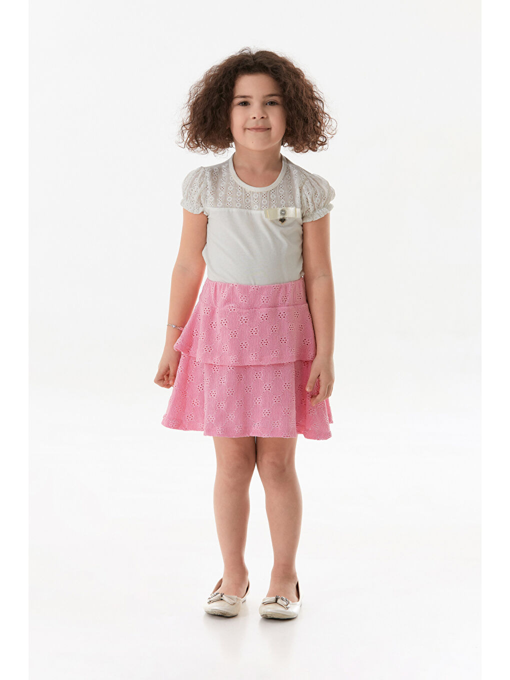 Pembe Dantelli Fırfırlı Kız Çocuk Etek-3