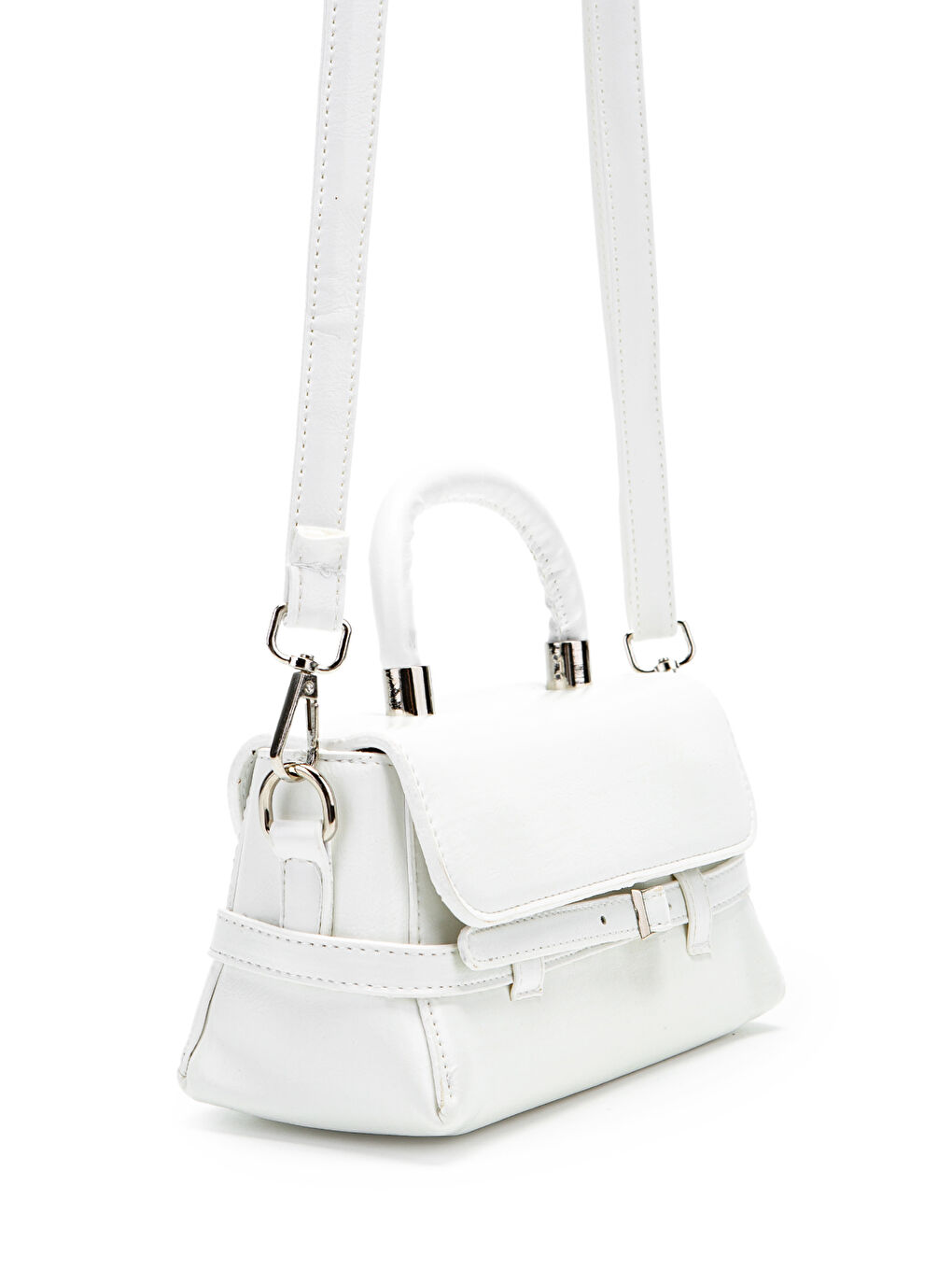 Kemer Detaylı Suni Deri Kadın Çapraz Çanta Nora Beyaz-3