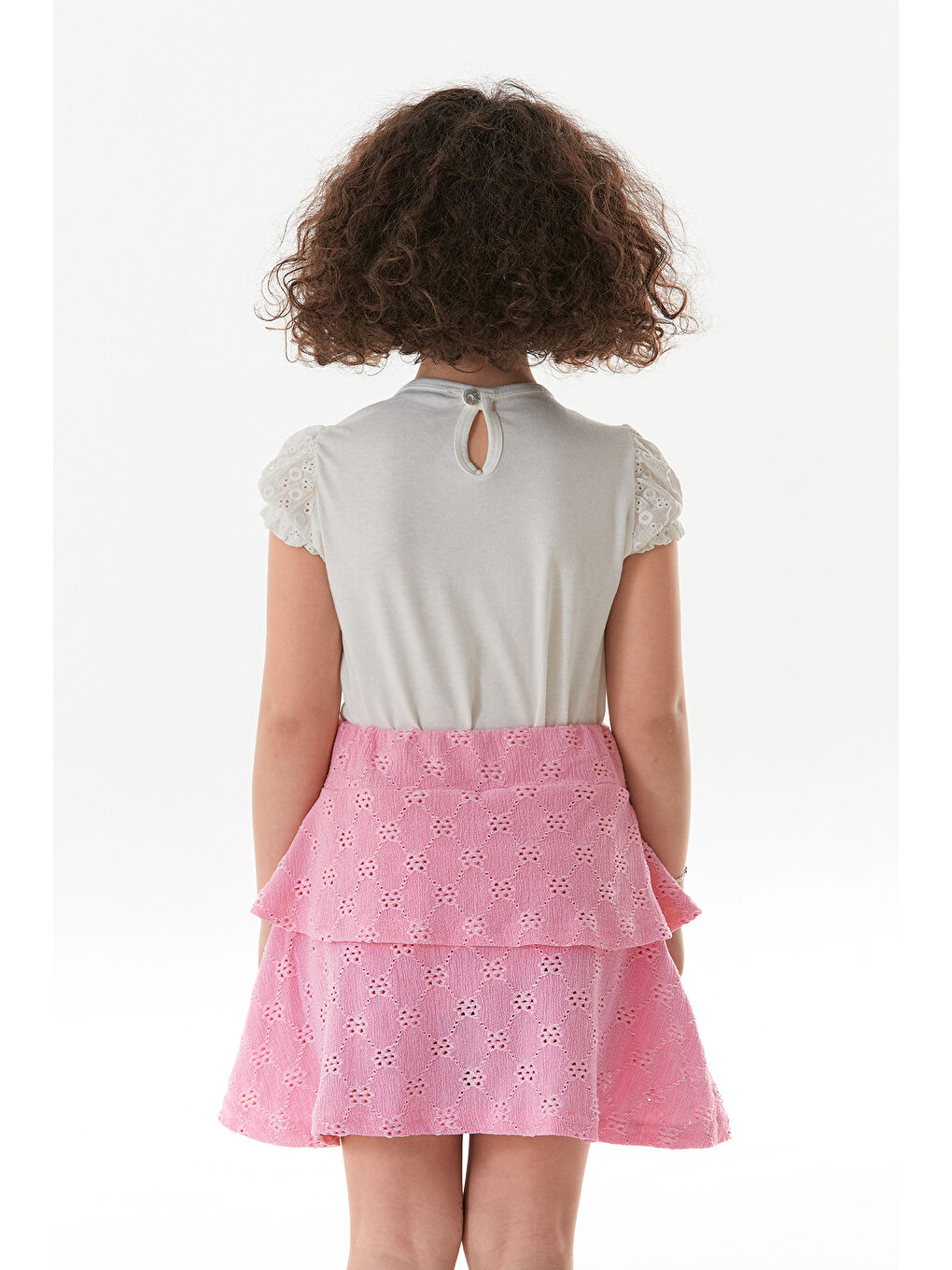 Pembe Dantelli Fırfırlı Kız Çocuk Etek-4