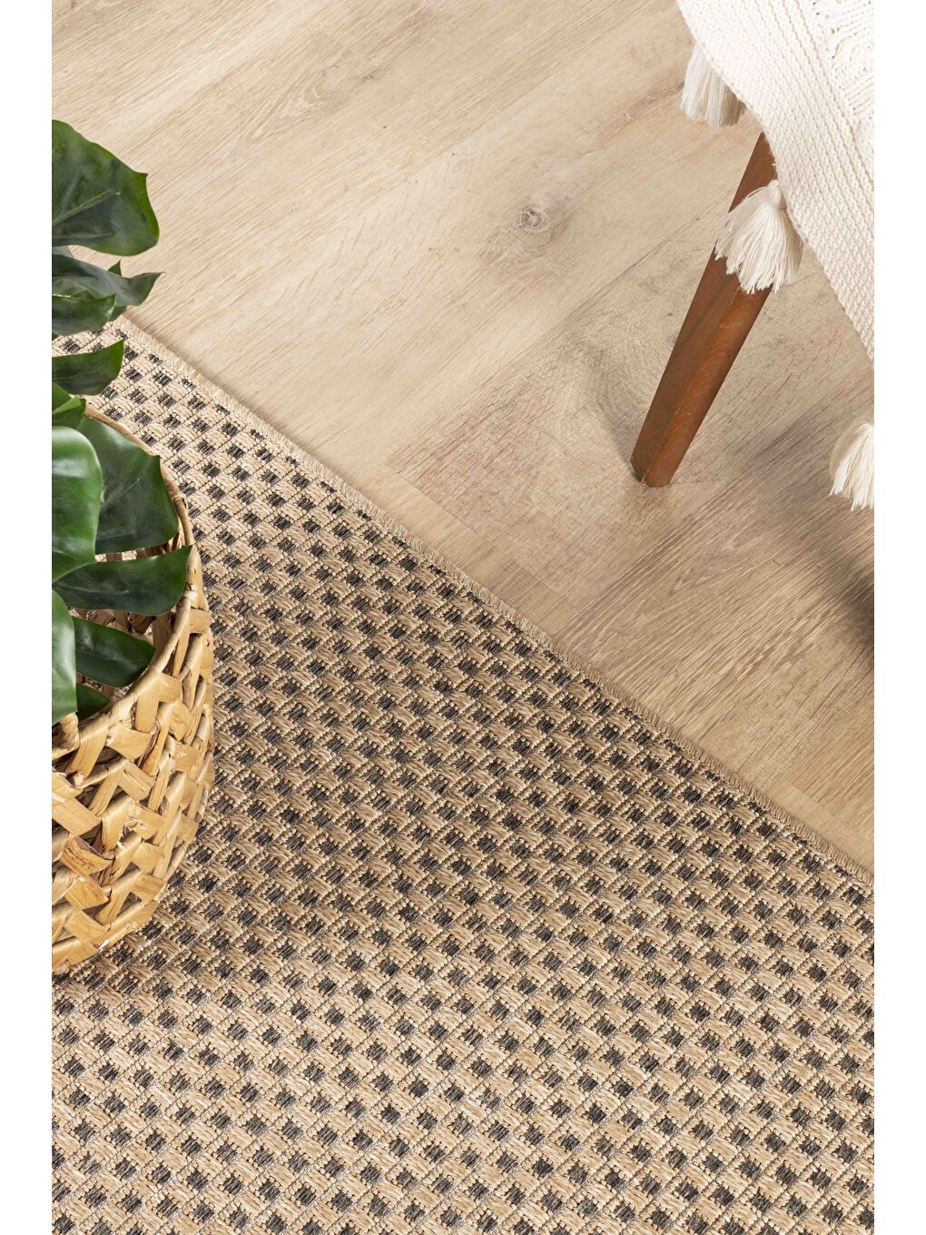 Sisaluna 4442 Bej Jüt Tabanlı Modern Dokuma Kilim Sisal Hasır Halı-80x300