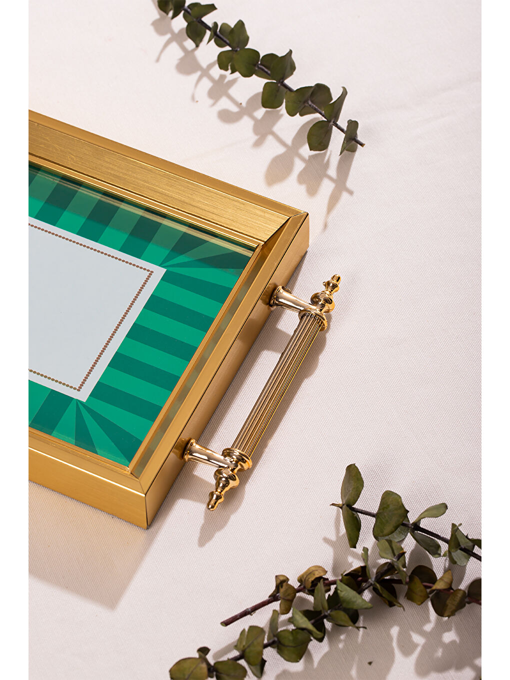 4391 2'li Dekoratif Dikdörtgen Çay ve Kahve Kahvaltılık Sunum Tepsi Seti Yeşil-1