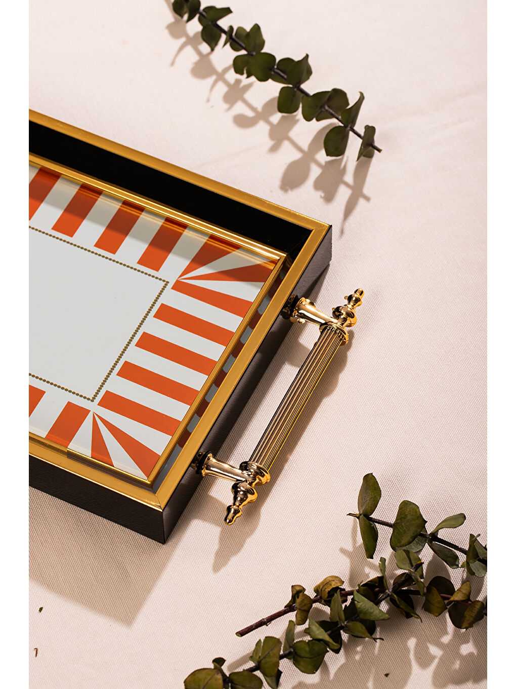 4389 2'li Dekoratif Dikdörtgen Çay ve Kahve Kahvaltılık Sunum Tepsi Seti Turuncu-1