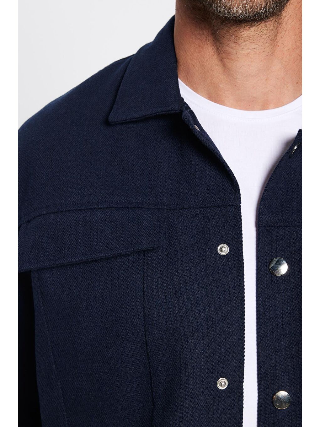Erkek Relax Fit Rahat Kesim Oduncu Çift Cepli Kapaklı Lacivert Apaş Yaka Düz Kışlık Gömlek-3