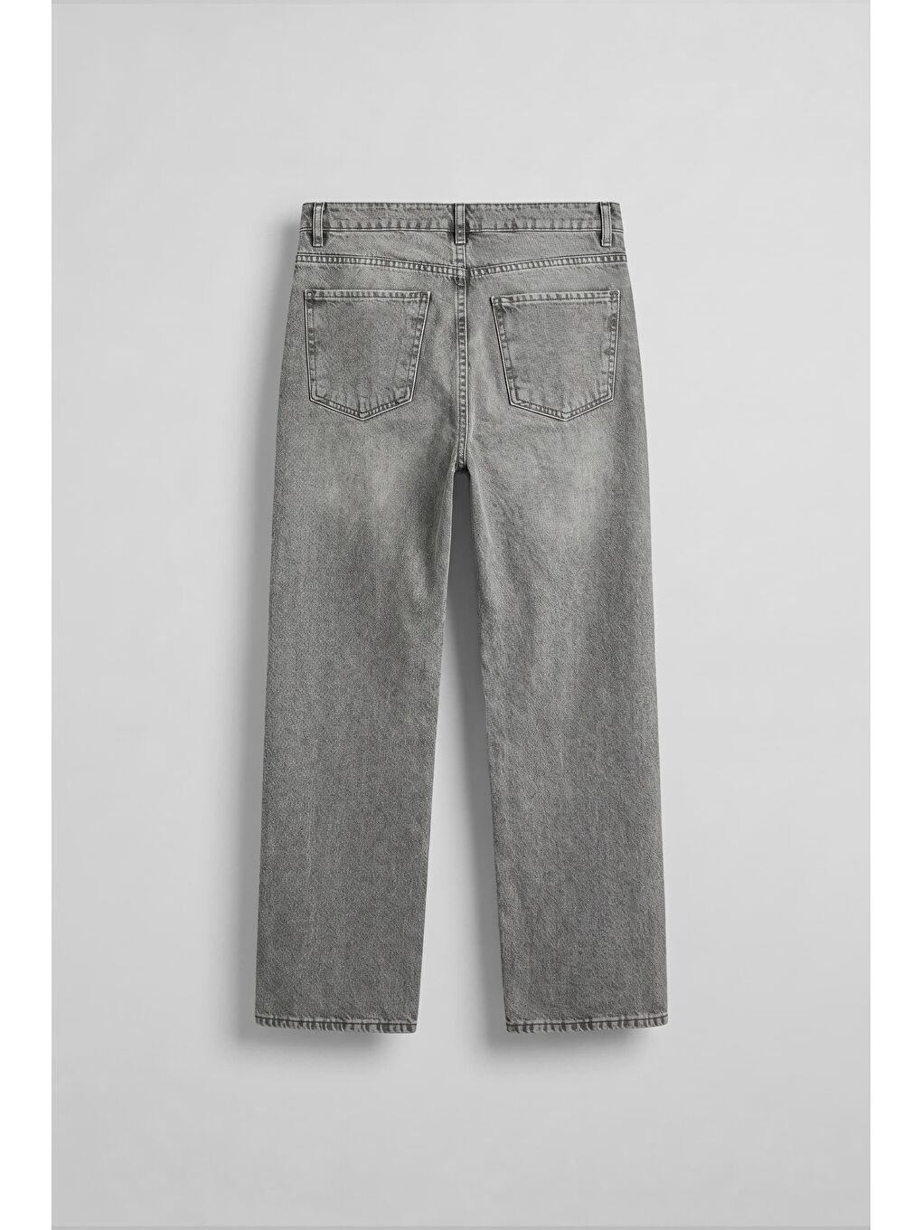 Erkek Baggy Yıkamalı Düz Paça Jean Pantolon Açık Gri-1