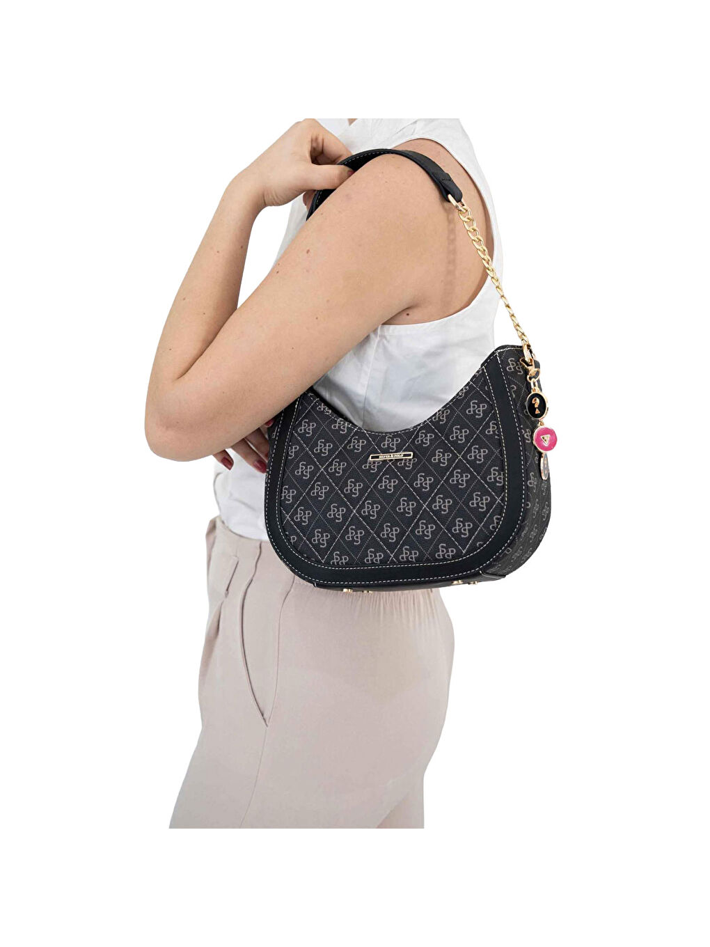 Gri Kadın Omuz Çantası 1168-46044 SILVER POLO BAYAN ÇANTASI M178 FÜME-MAT SİYAH