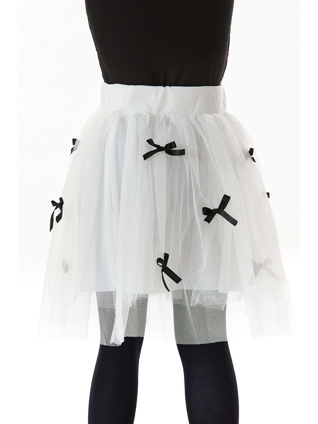 Beyaz Beli Lastikli Fiyonklu 23 Nisan Kız Çocuk Tütü Etek-1