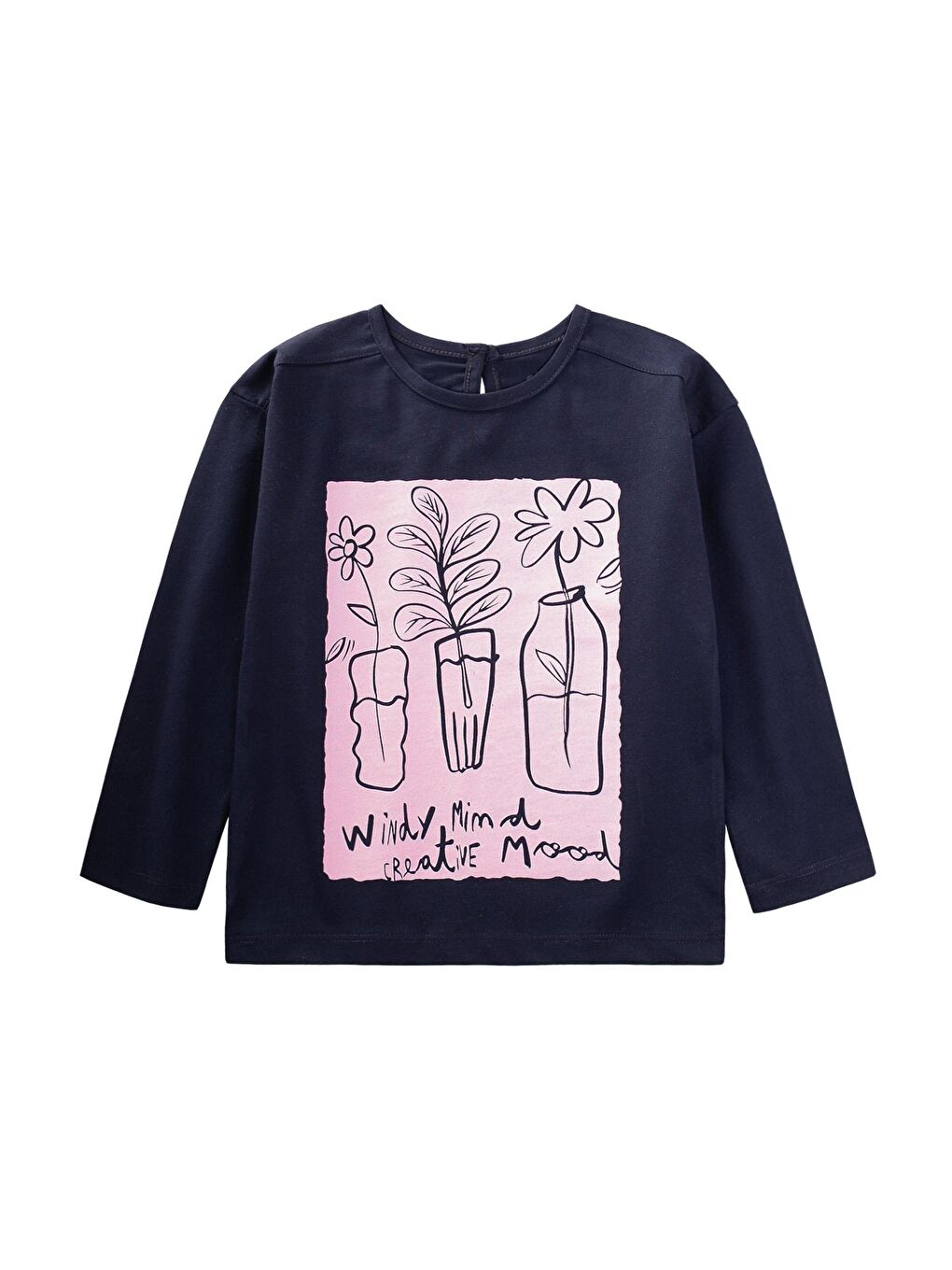 Çiçek Baskılı Mevsimlik T-Shırt 2-10 Yaş Lacivert
