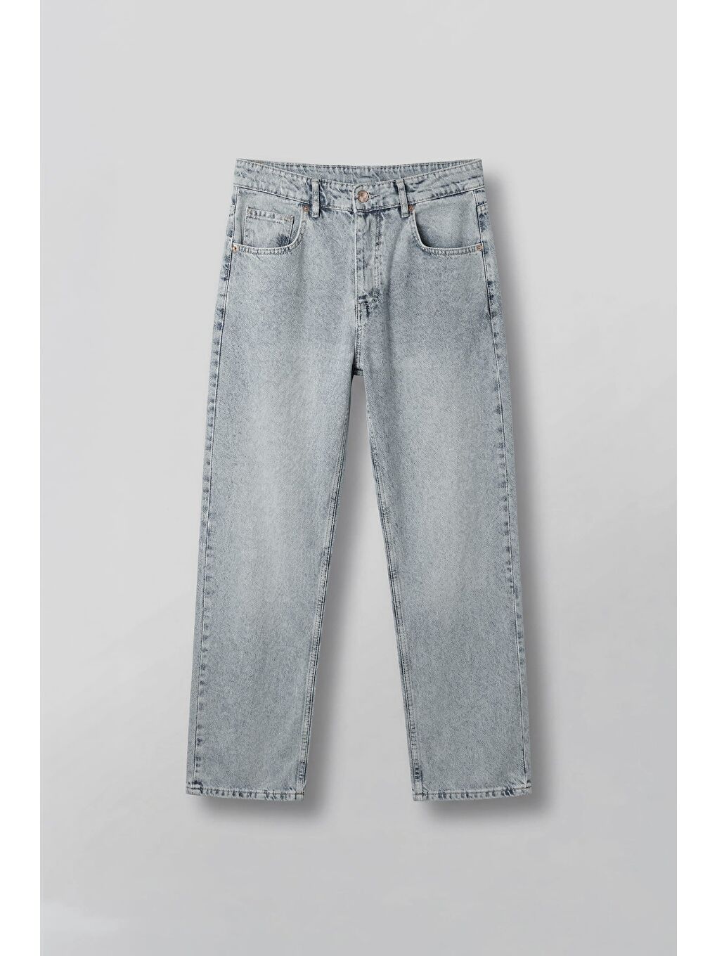 Erkek Baggy Fit Yıkamalı Rahat Kesim Jean Pantolon Buz Mavi