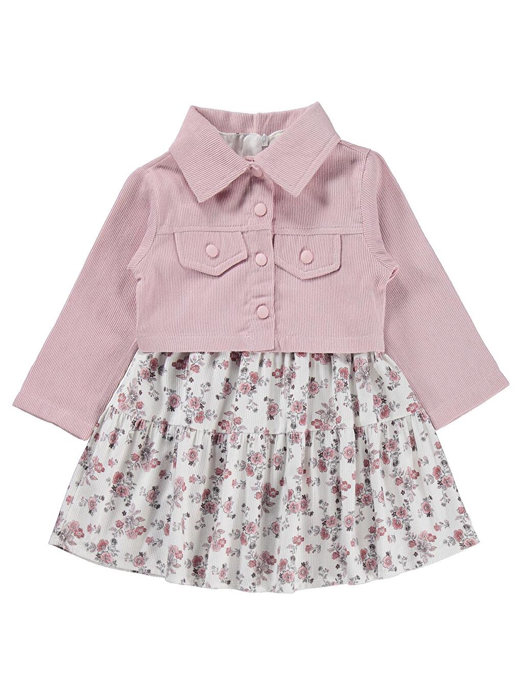 Civil Girls Ceketli Çiçekli 2 Li 2-5 Yaş Elbise - Pembe 2-3 Yaş
