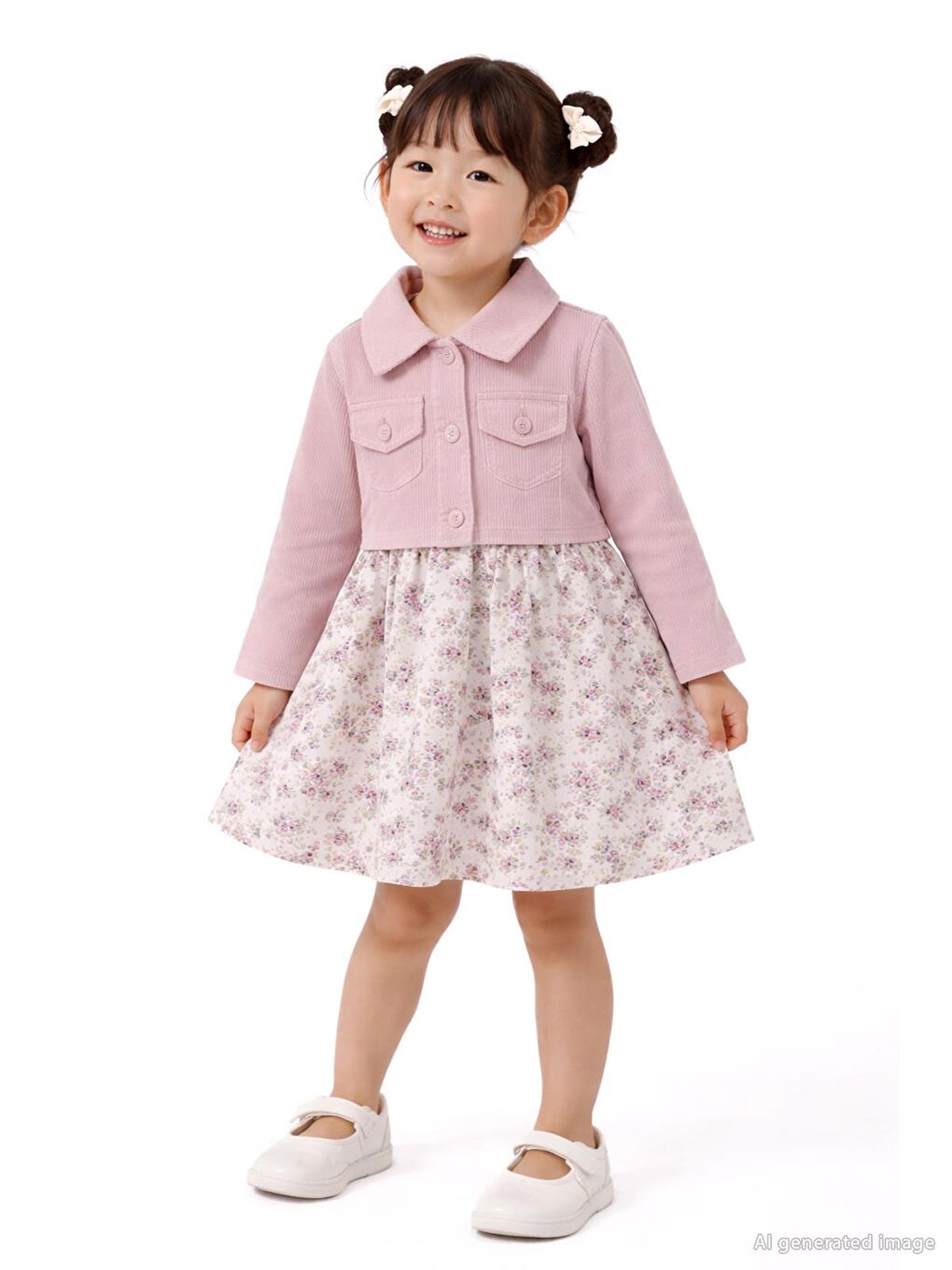 Civil Girls Ceketli Çiçekli 2 Li 2-5 Yaş Elbise - Pembe 2-3 Yaş-3