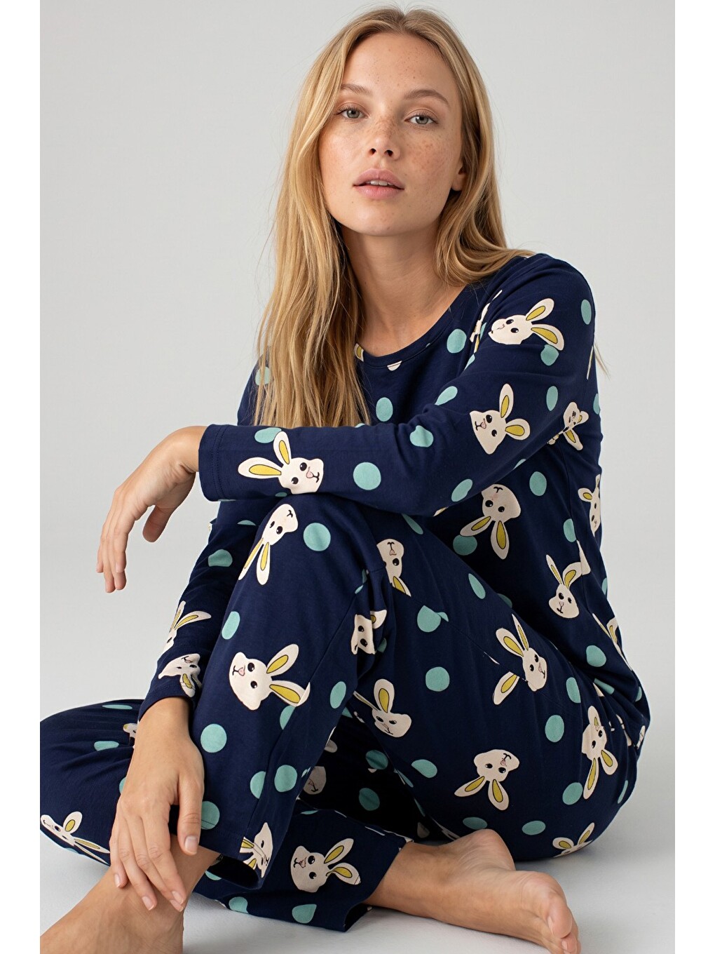 Lacivert Pamuklu Pijama Takım 7586-2