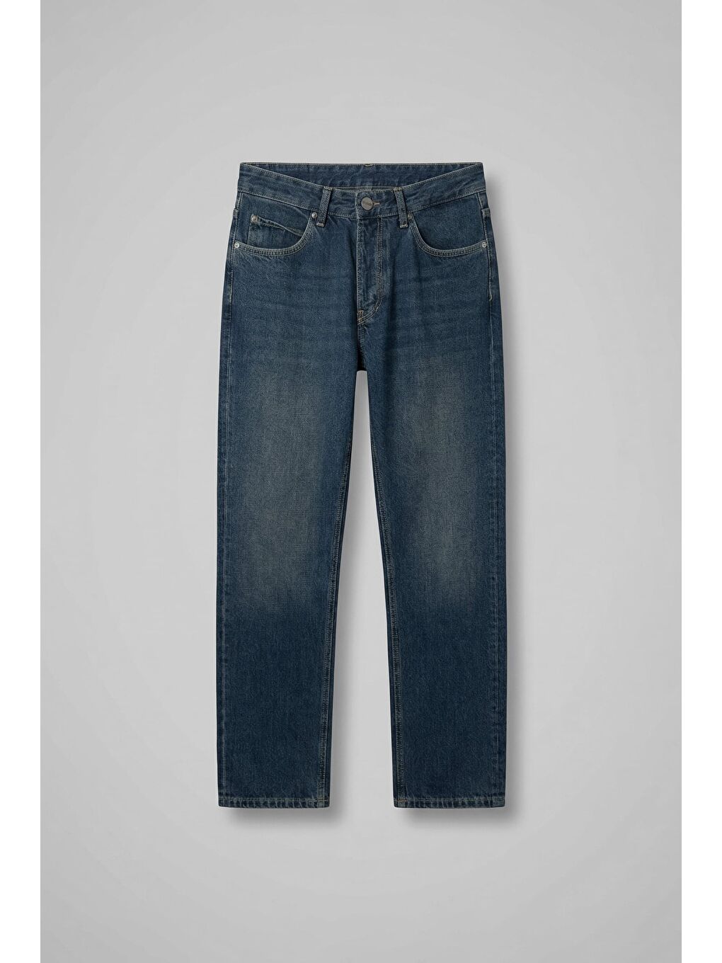 Erkek Relaxed Straight Fit Basic Jean Koyu Mavi