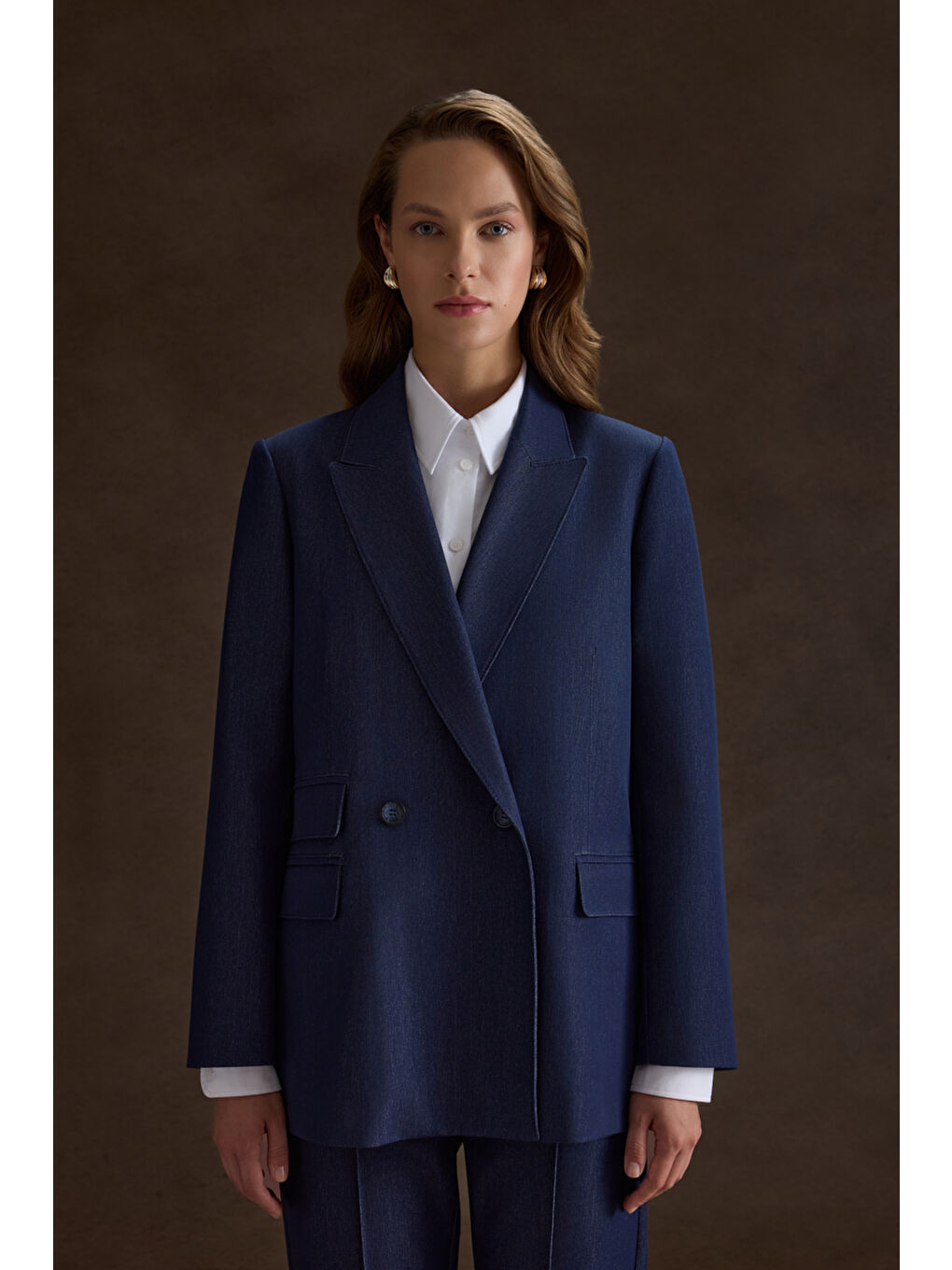 Lacivert Cep Kapak Detaylı Ceket-2