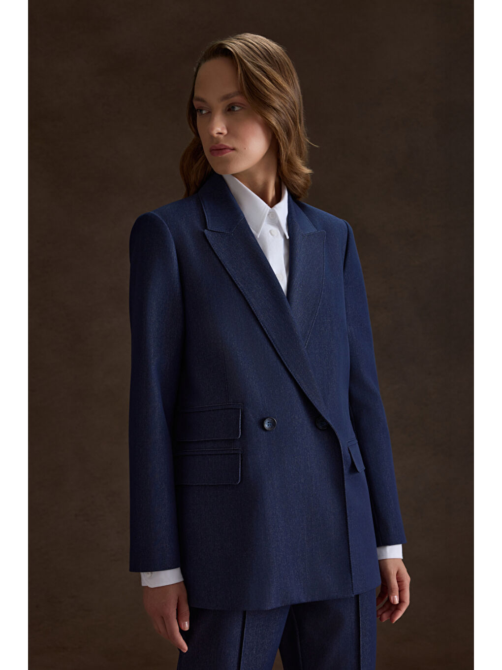 Lacivert Cep Kapak Detaylı Ceket-3