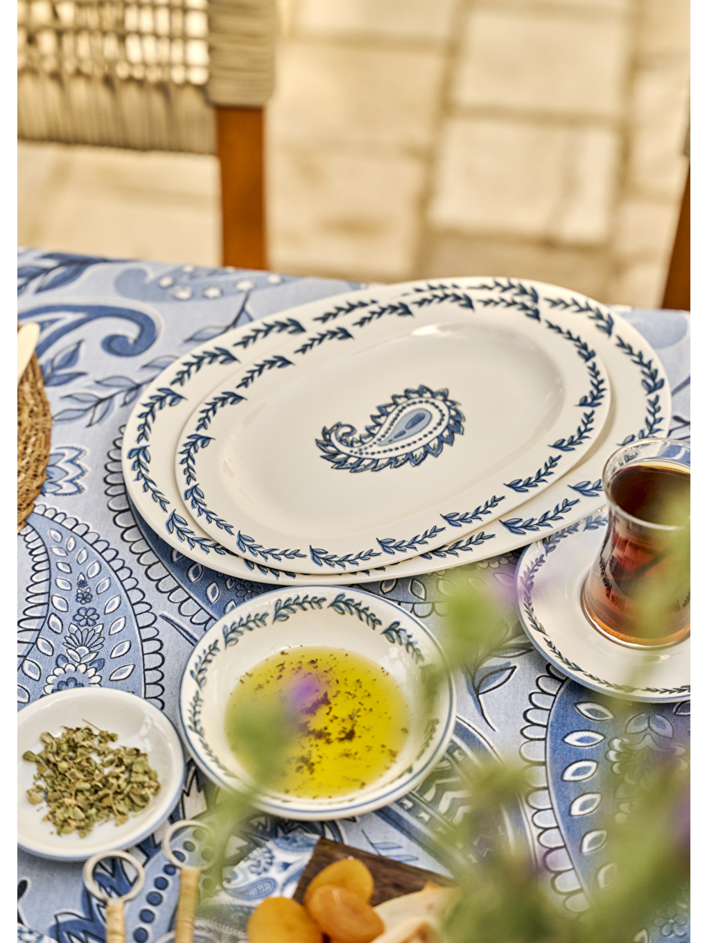 Paisley Porselen 26 Parça 6 Kişilik Kahvaltı Takımı Mavi-4