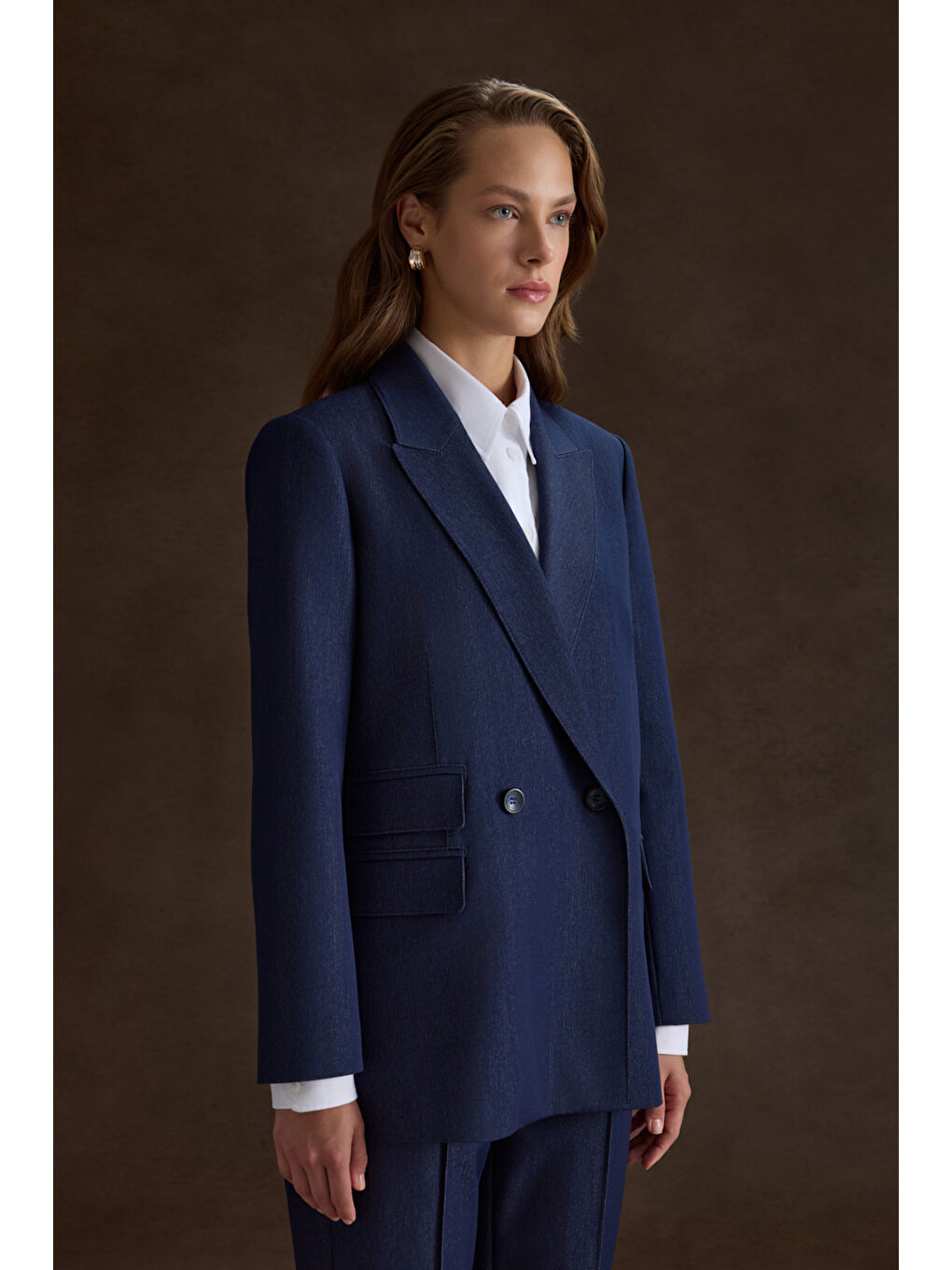 Lacivert Cep Kapak Detaylı Ceket-4