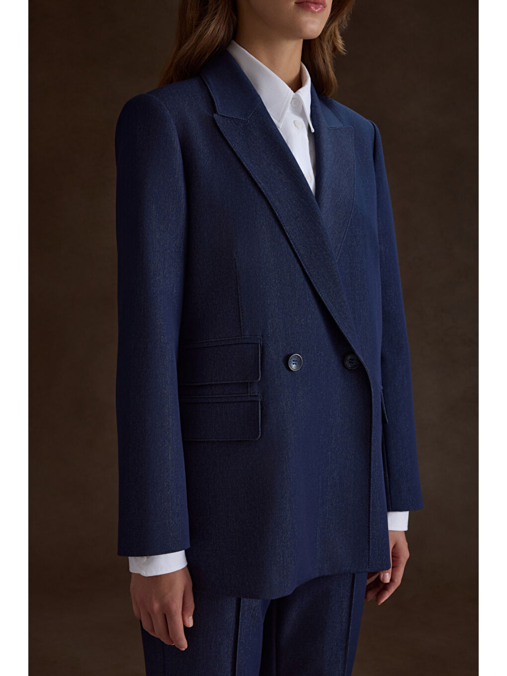 Lacivert Cep Kapak Detaylı Ceket-5