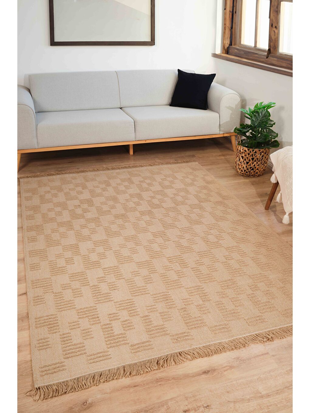 Natura 6664 %100 Doğal Jüt Kilim Bej Renkli Yumuşak Dokulu Kilim Modern Dokuma Kilim-120x180-2