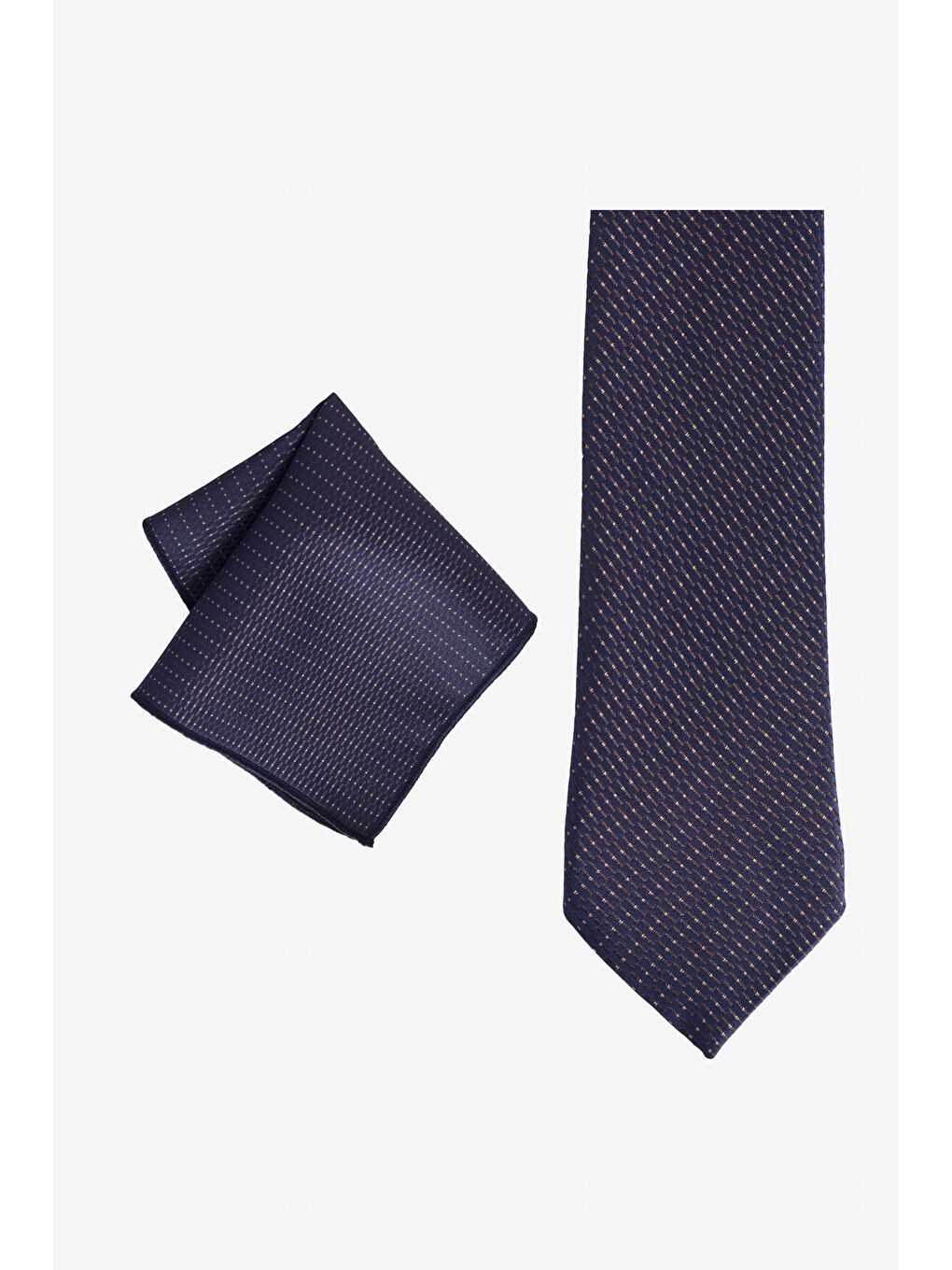 Erkek Lacivert-Kahverengi Desenli Kravat-Mendil Set