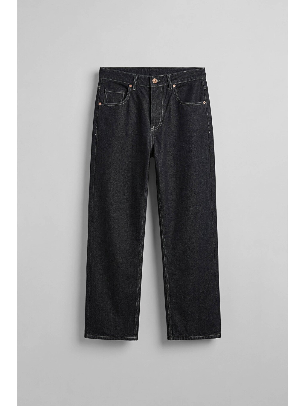 Erkek Baggy Fit Kontrast Dikişli Jean Pantolon Siyah