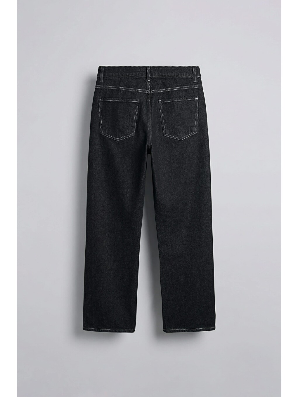 Erkek Baggy Fit Kontrast Dikişli Jean Pantolon Siyah-1