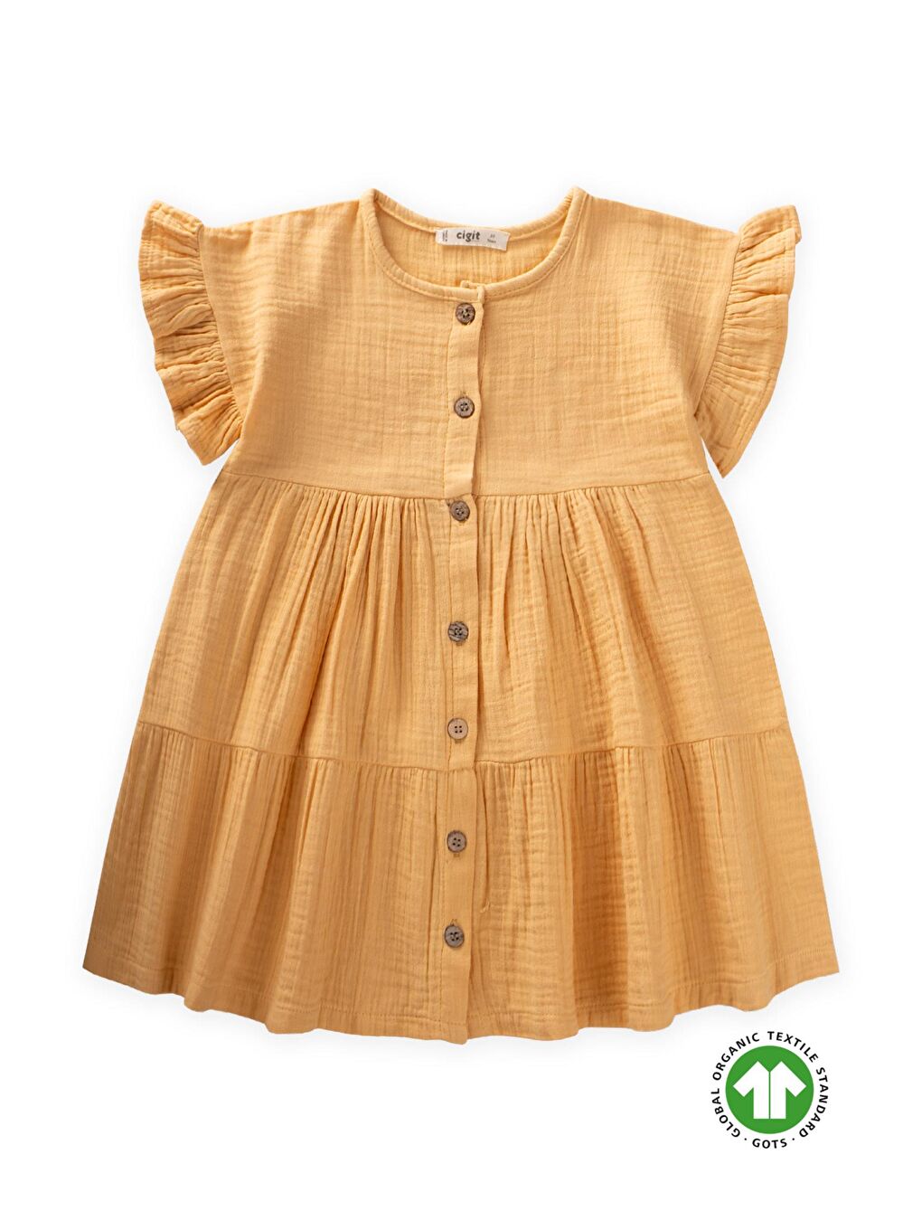 Sarı Organik Müslin Elbise 2-8 Yaş Sundres
