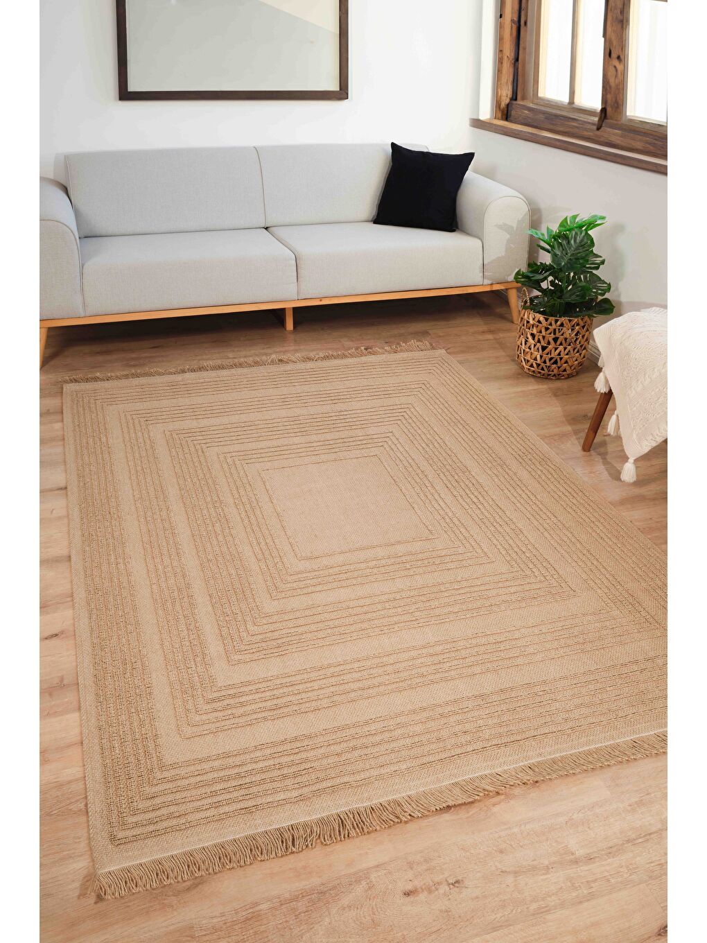 Natura 6662 %100 Doğal Jüt Kilim Bej Renkli Yumuşak Dokulu Kilim Modern Dokuma Kilim-200x290-2